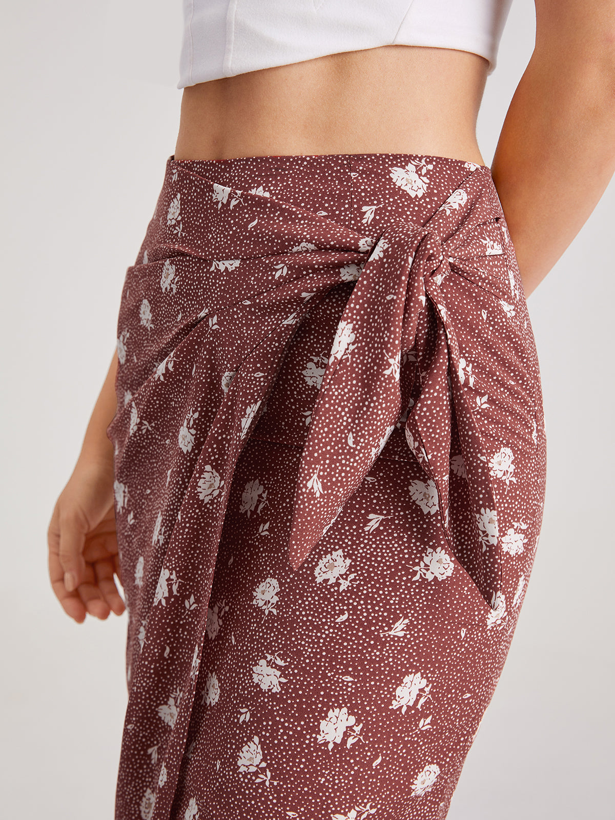 Thecomense - High Waisted Floral Belted Slit Wrap Skirt