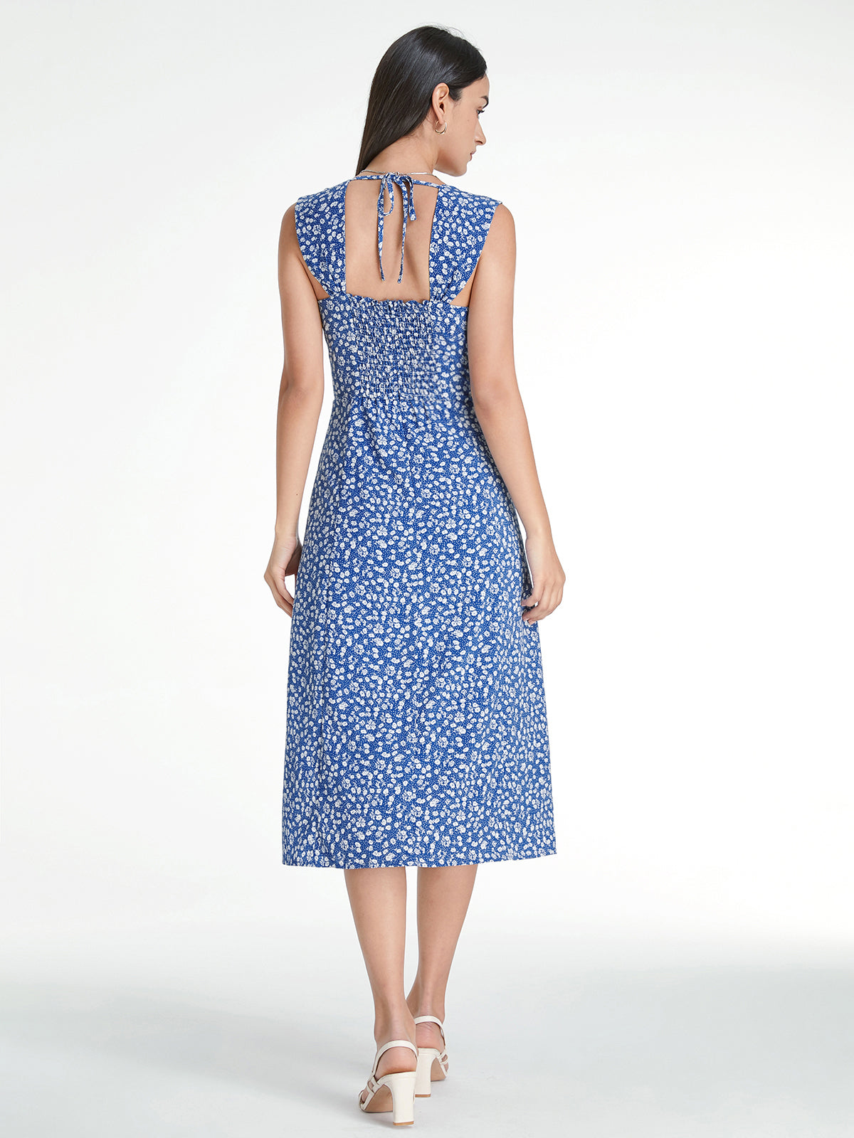 Thecomense - Sweetheart Button Front Floral Sleeveless A Line Dress