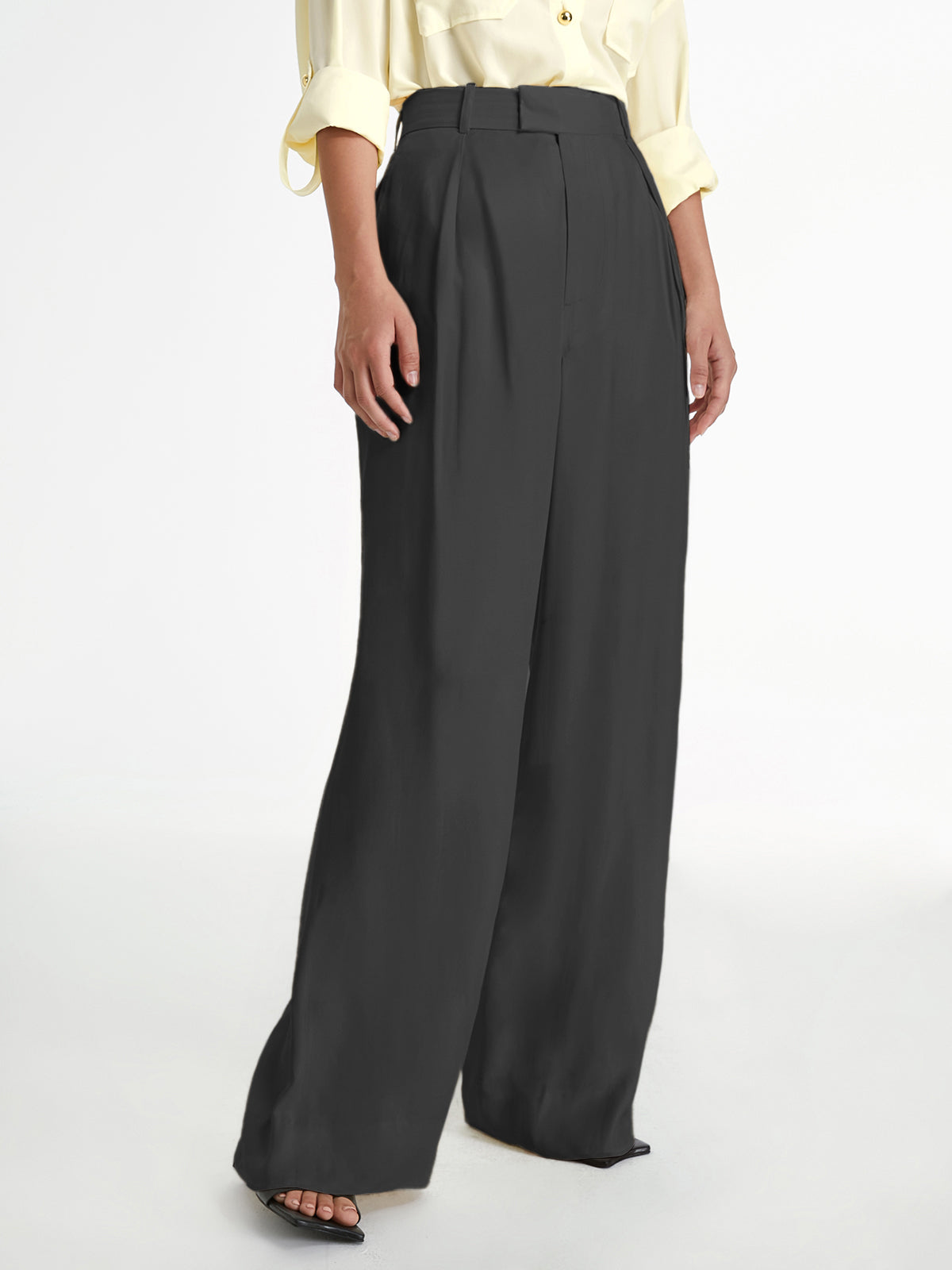 Thecomense - High Waisted Relaxed Fit Wide Leg Loose Trousers