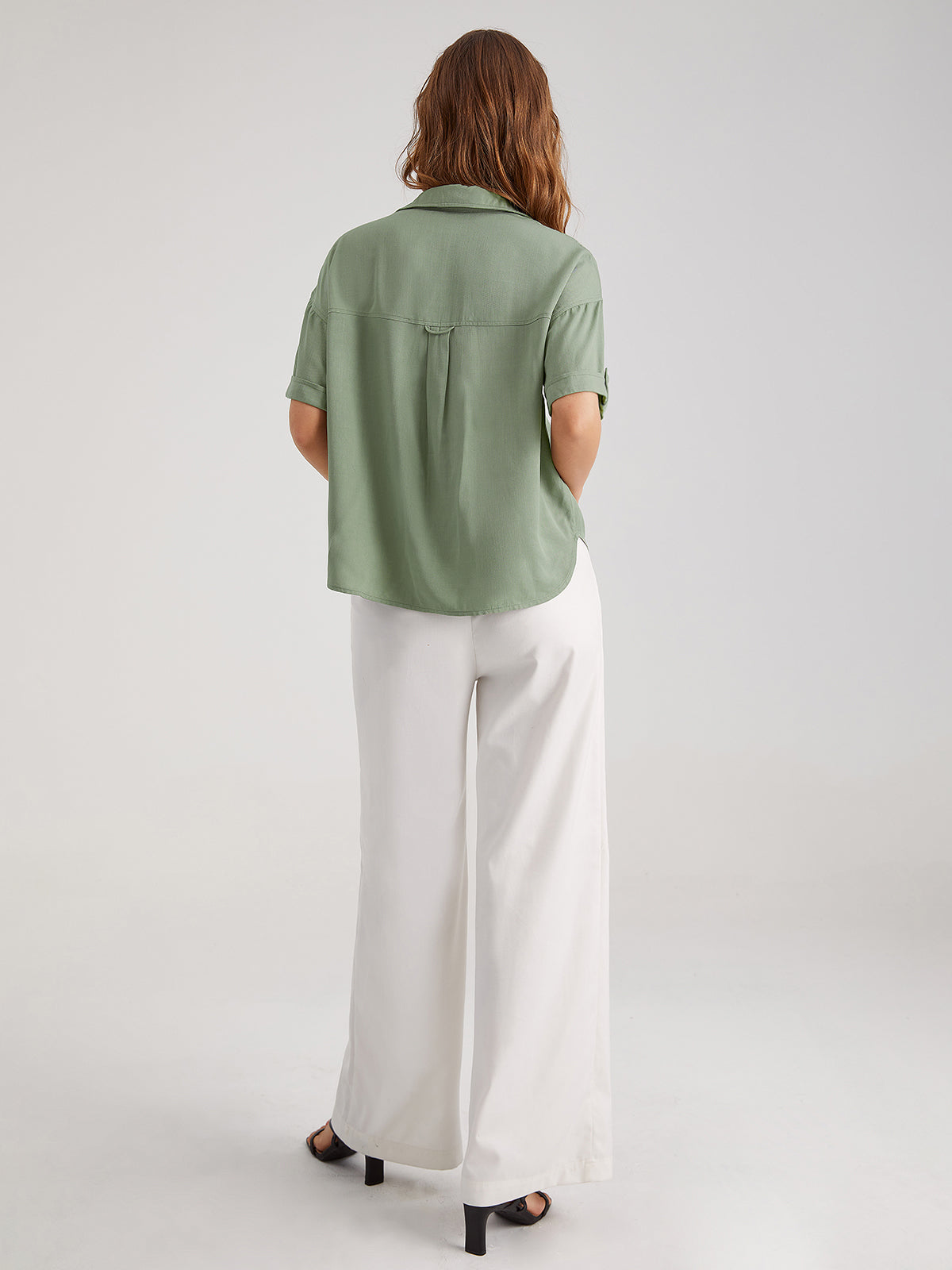 Thecomense - Folded Sleeve Relaxed Fit Button Up Shirt