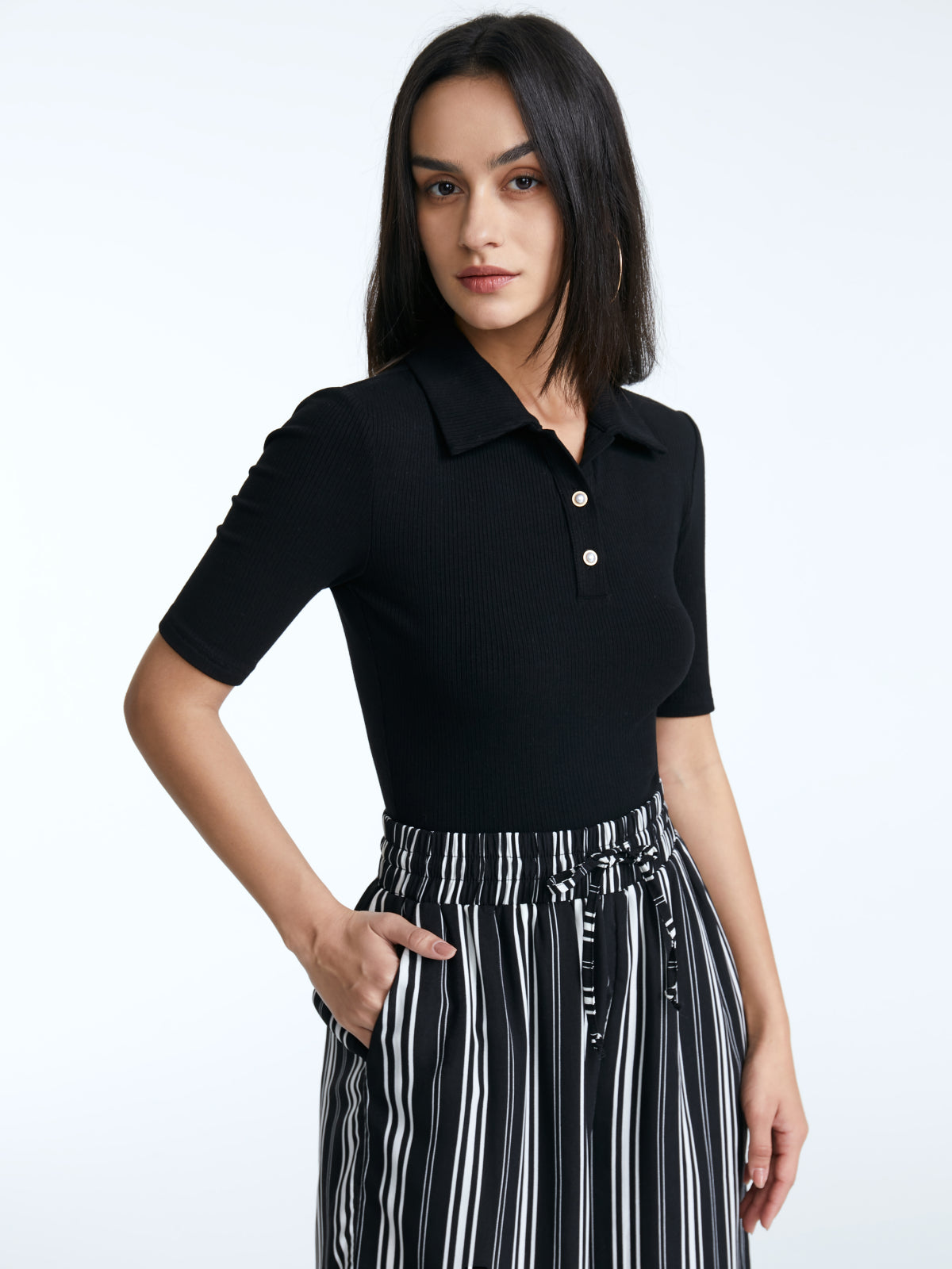 Thecomense - Short Sleeve Button Up Polo Top