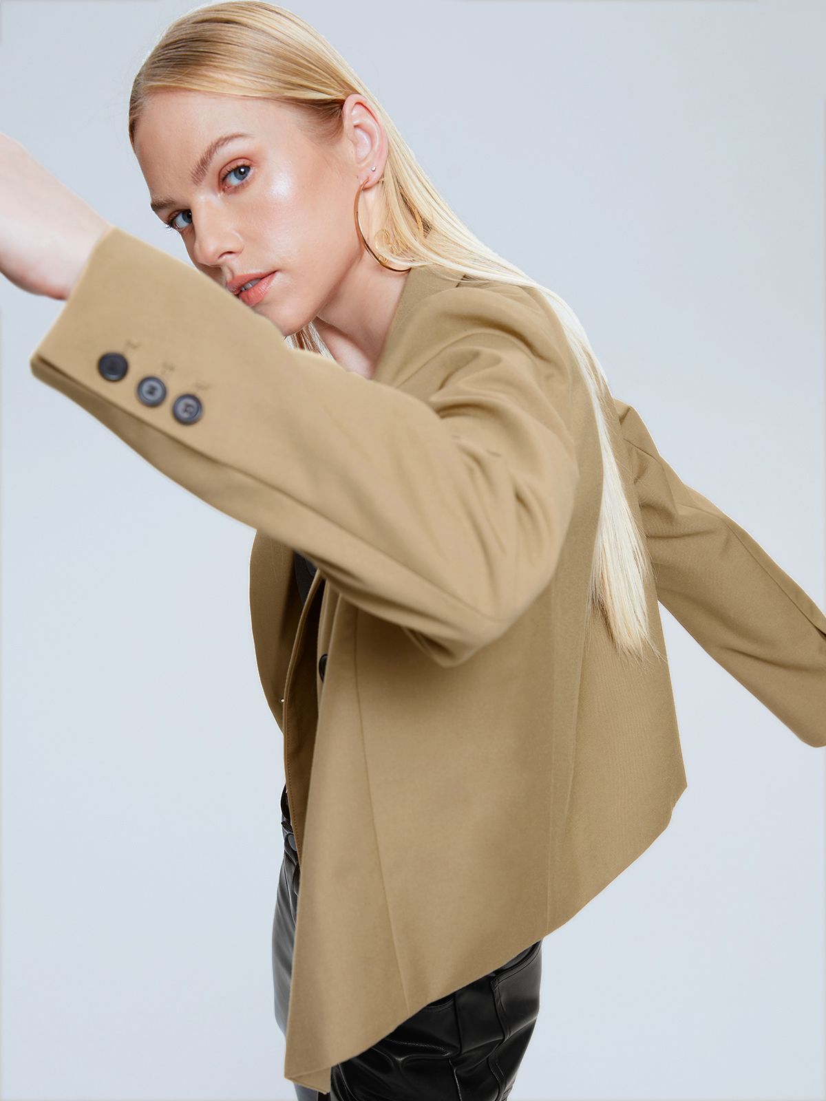 Thecomense - Cropped Double Breasted Blazer Jacket