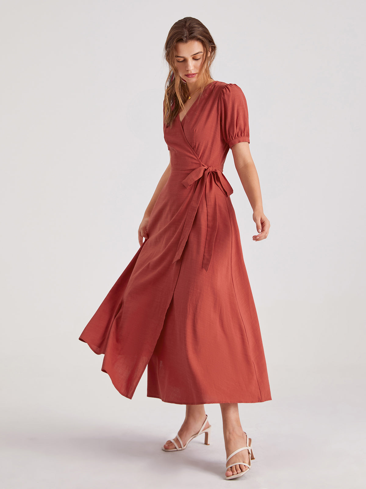 Thecomense - V-Neck Wrap Side Tie Maxi Dress