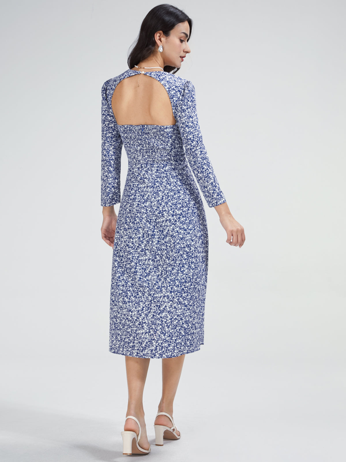 Thecomense - Square Neck Long Sleeve Flare A Line Midi Dress