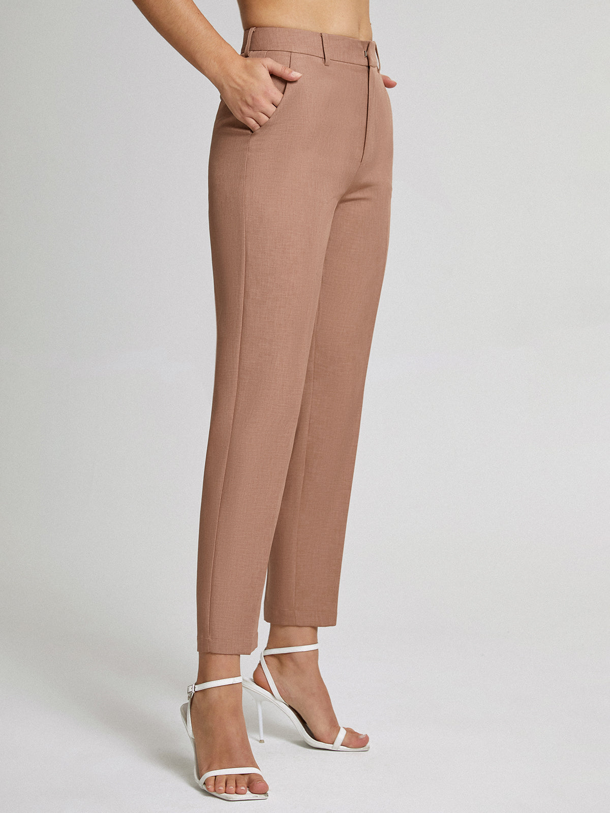 Thecomense - High Waisted Cropped Skinny Straight Leg Trousers
