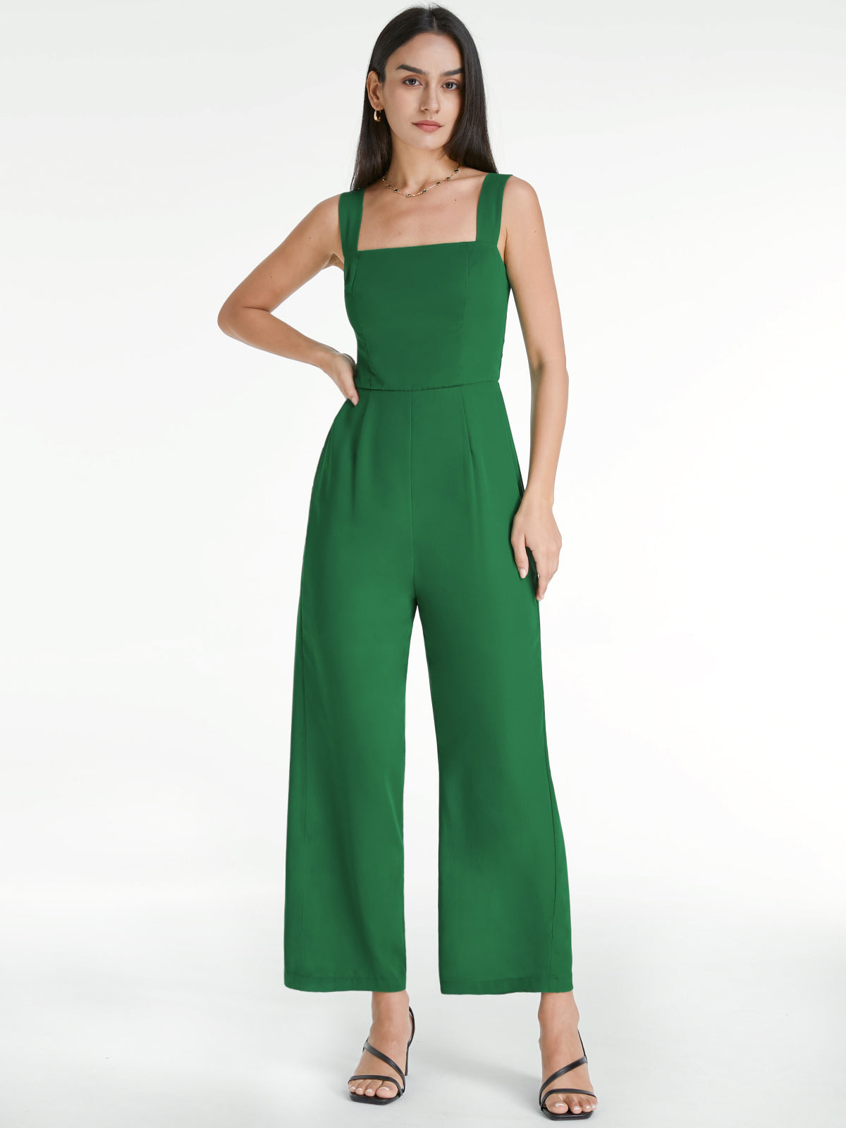 Thecomense - Square Neck Wide Leg Contour Tank Jumpsuit