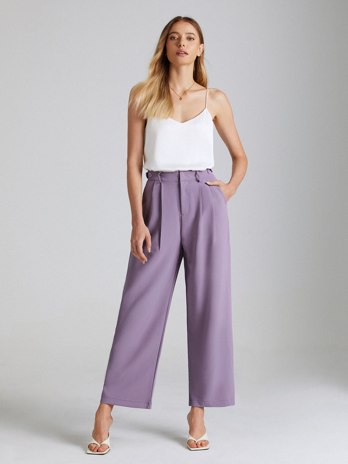 Thecomense - High Waisted Pocket Mauve Pleat Front Trouser