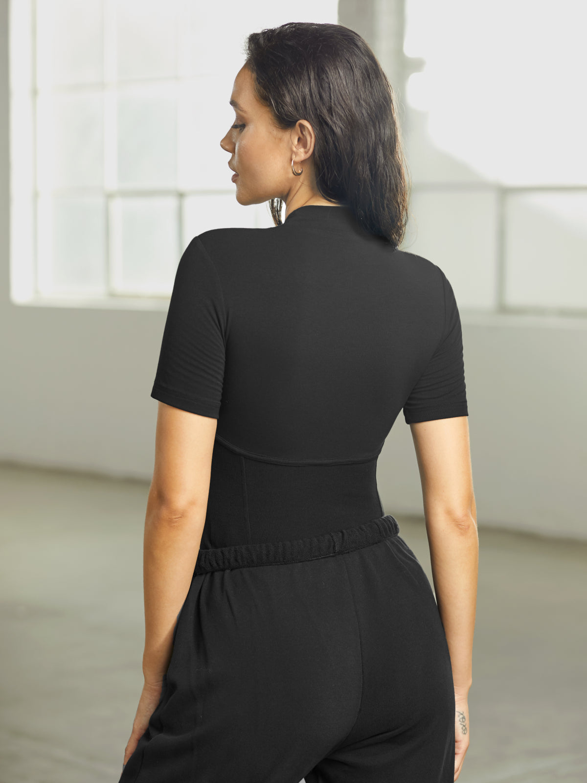 Thecomense - Mockneck Contour Corset Stretch T-Shirt