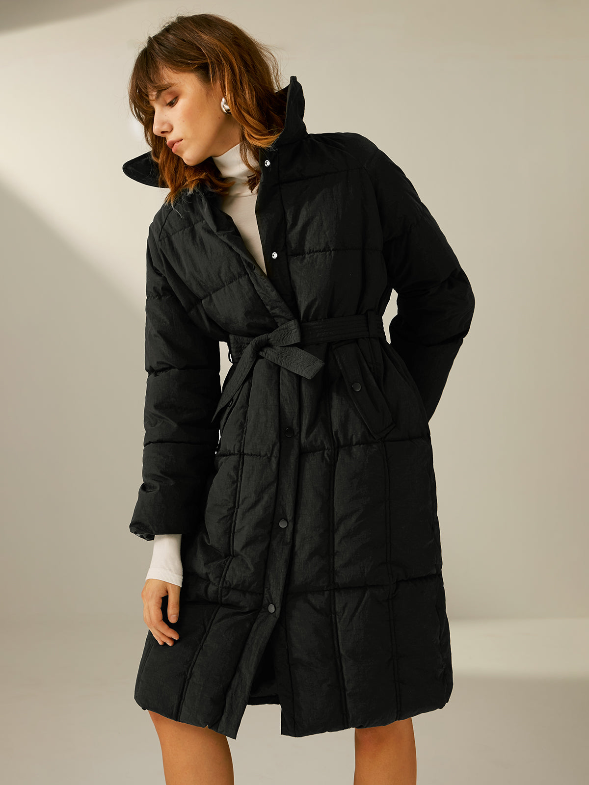 Thecomense - Collared Button Front Long Puffer Jacket
