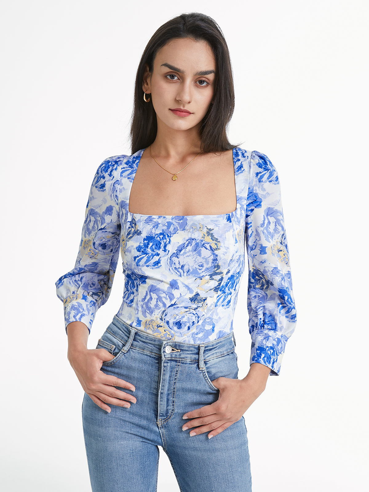 Thecomense - Sweat Neck Long Sleeve Cloud Rose Top