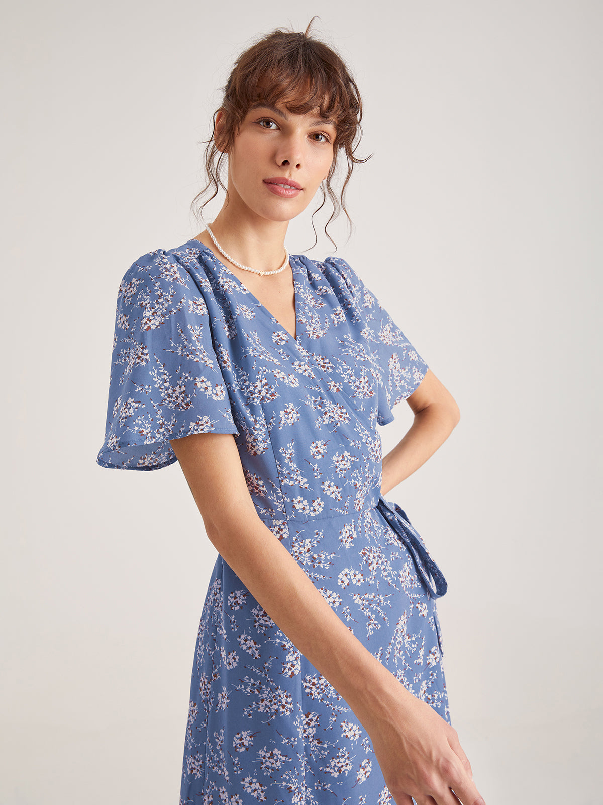 Thecomense - Floral Wrap Tie Midi Dress