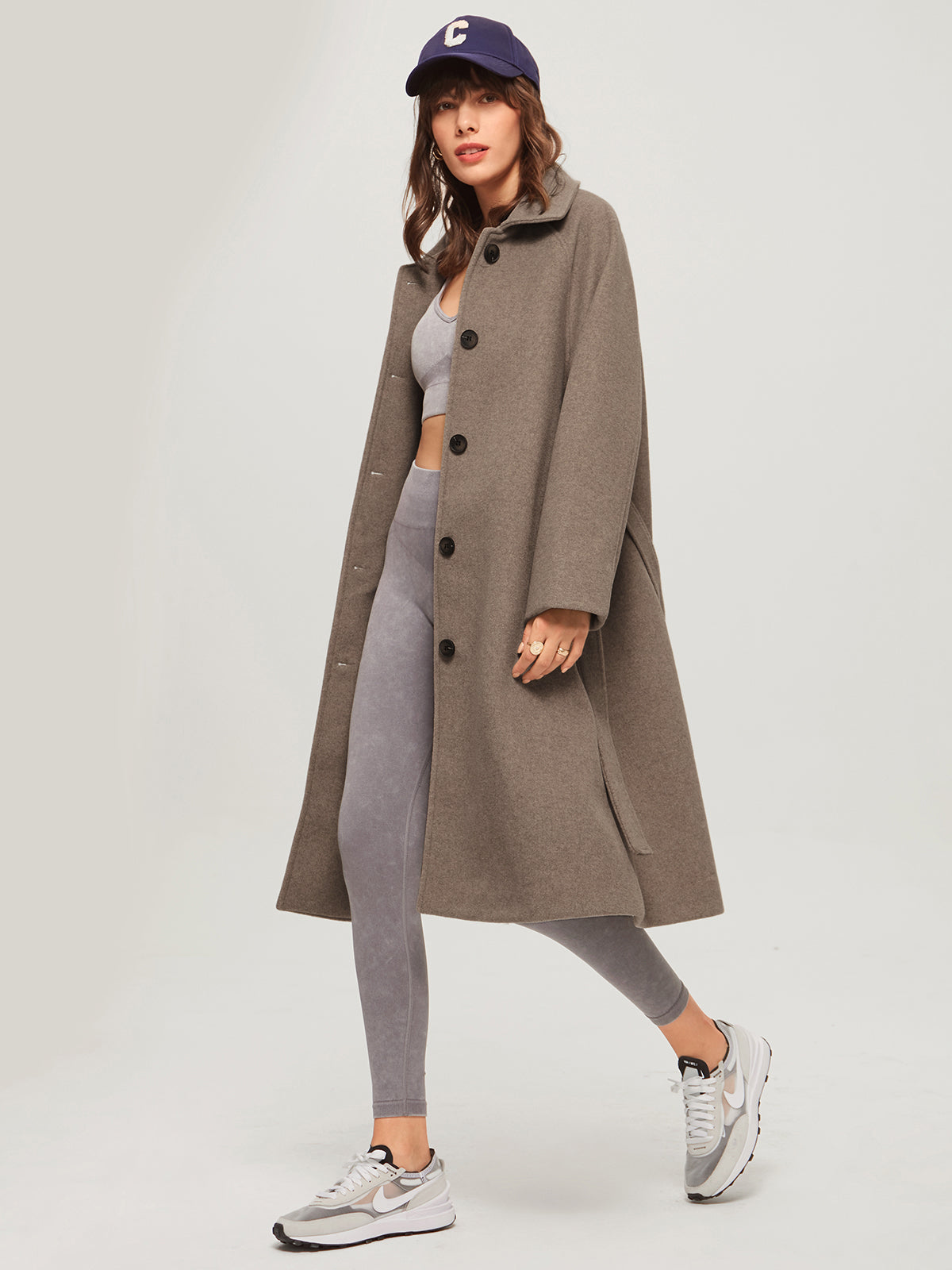 Thecomense - Brushed Wool Belted Long Overcoat