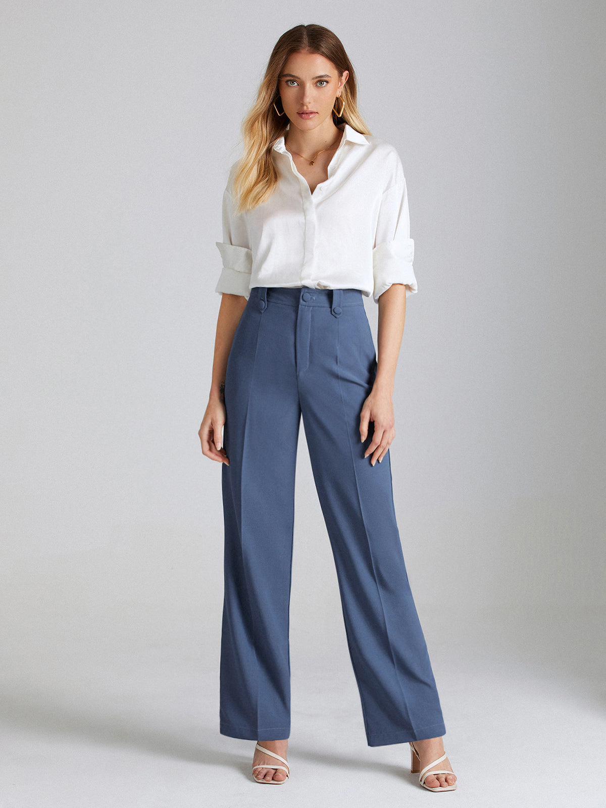 Thecomense - High Waisted Seam Detail Straight Leg Trousers