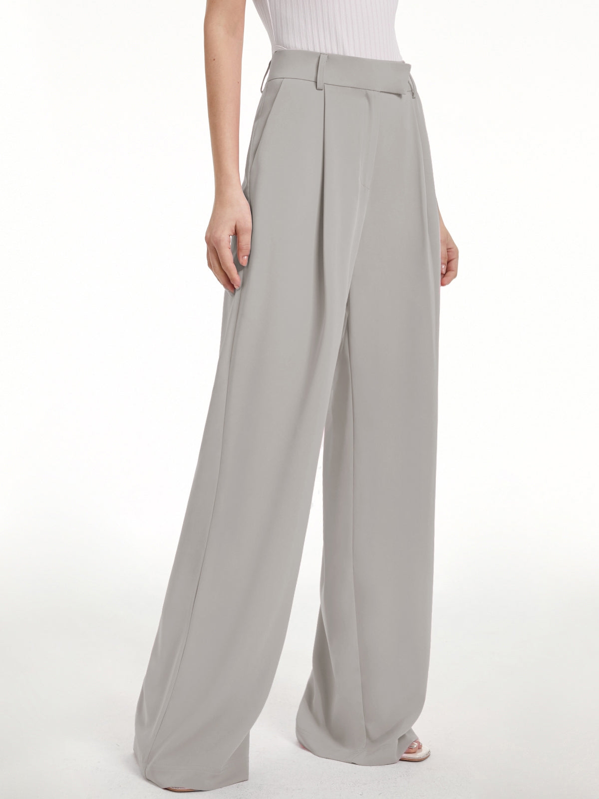 Thecomense - High Waisted Wide Leg Regular Fit Trousers