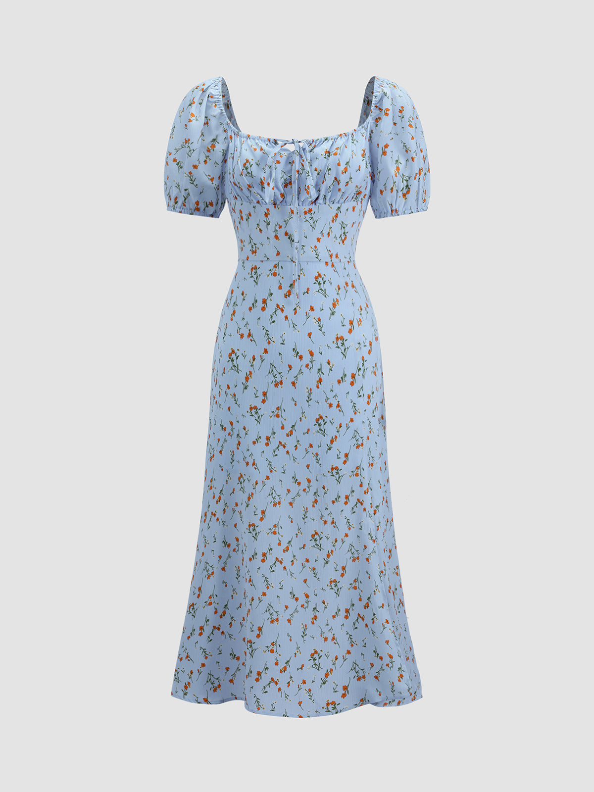 Thecomense - Sweetheart Short Sleeve Floral Midi Dress