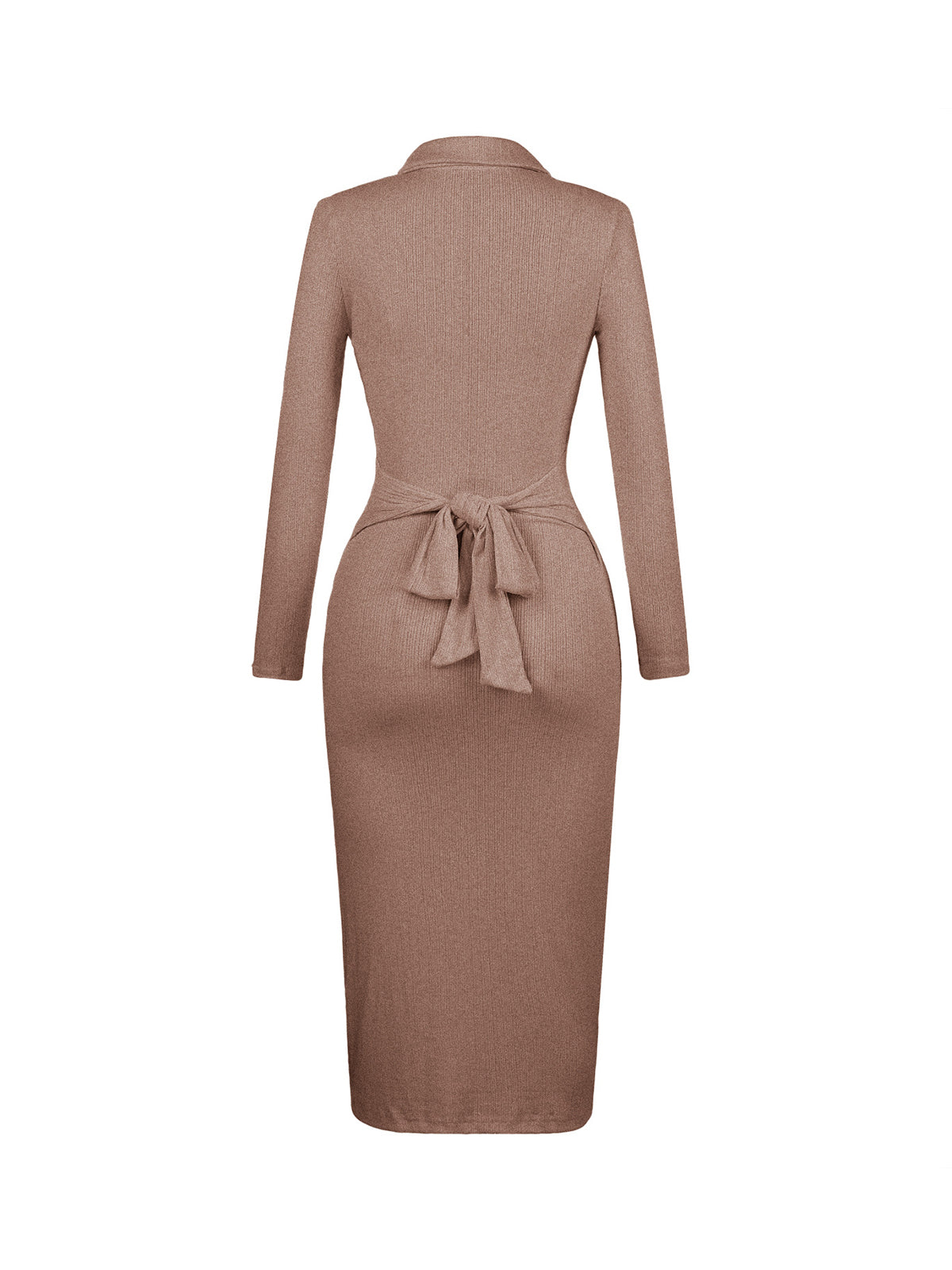 Thecomense - Long Sleeve Button-Front Midi Sweater Polo Dress