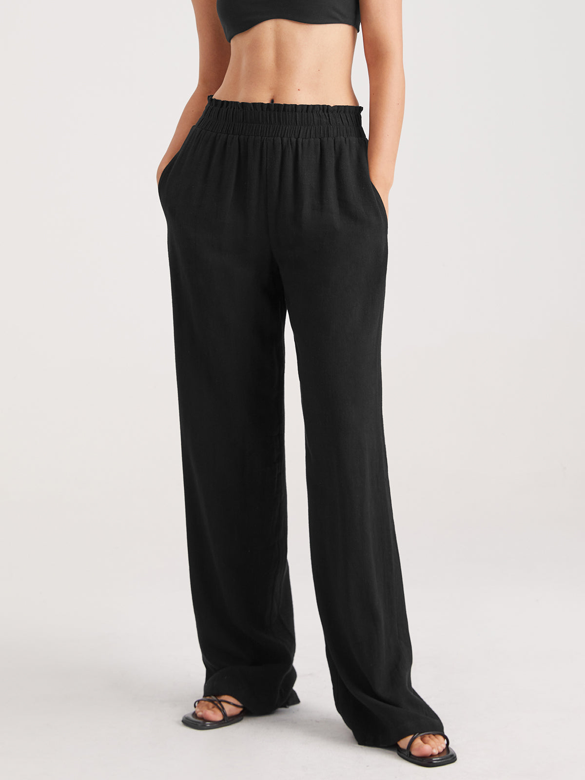 Thecomense - Low Rise Casual Relaxed Fit Wide Leg Trousers