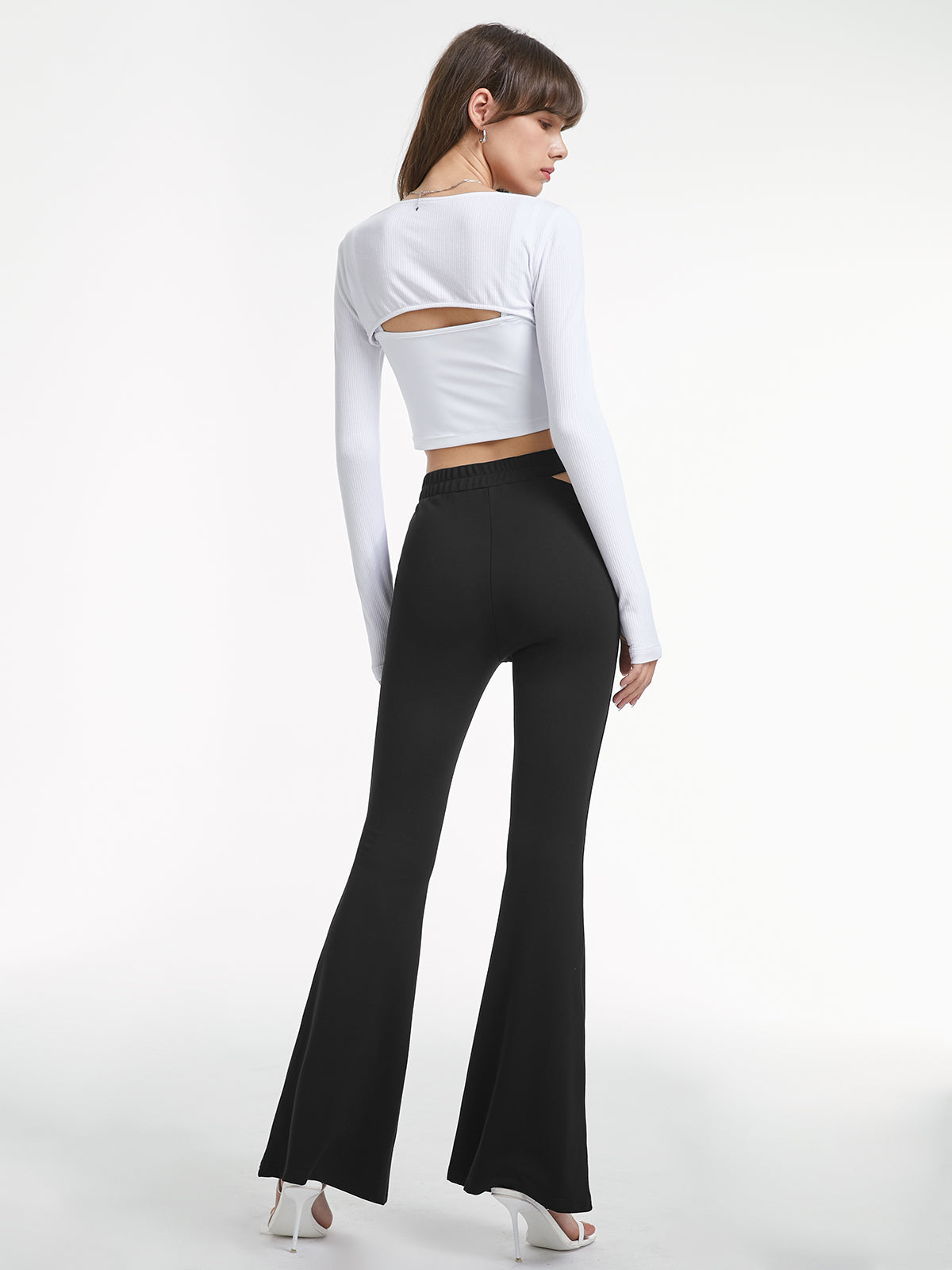 Thecomense - High Waisted Cutout Ring Belt Pants