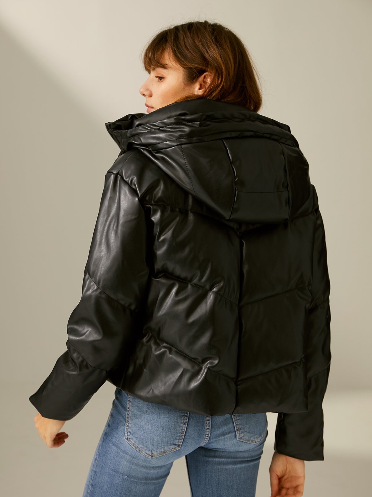 Thecomense - Cropped Puffer Jacket with Hood