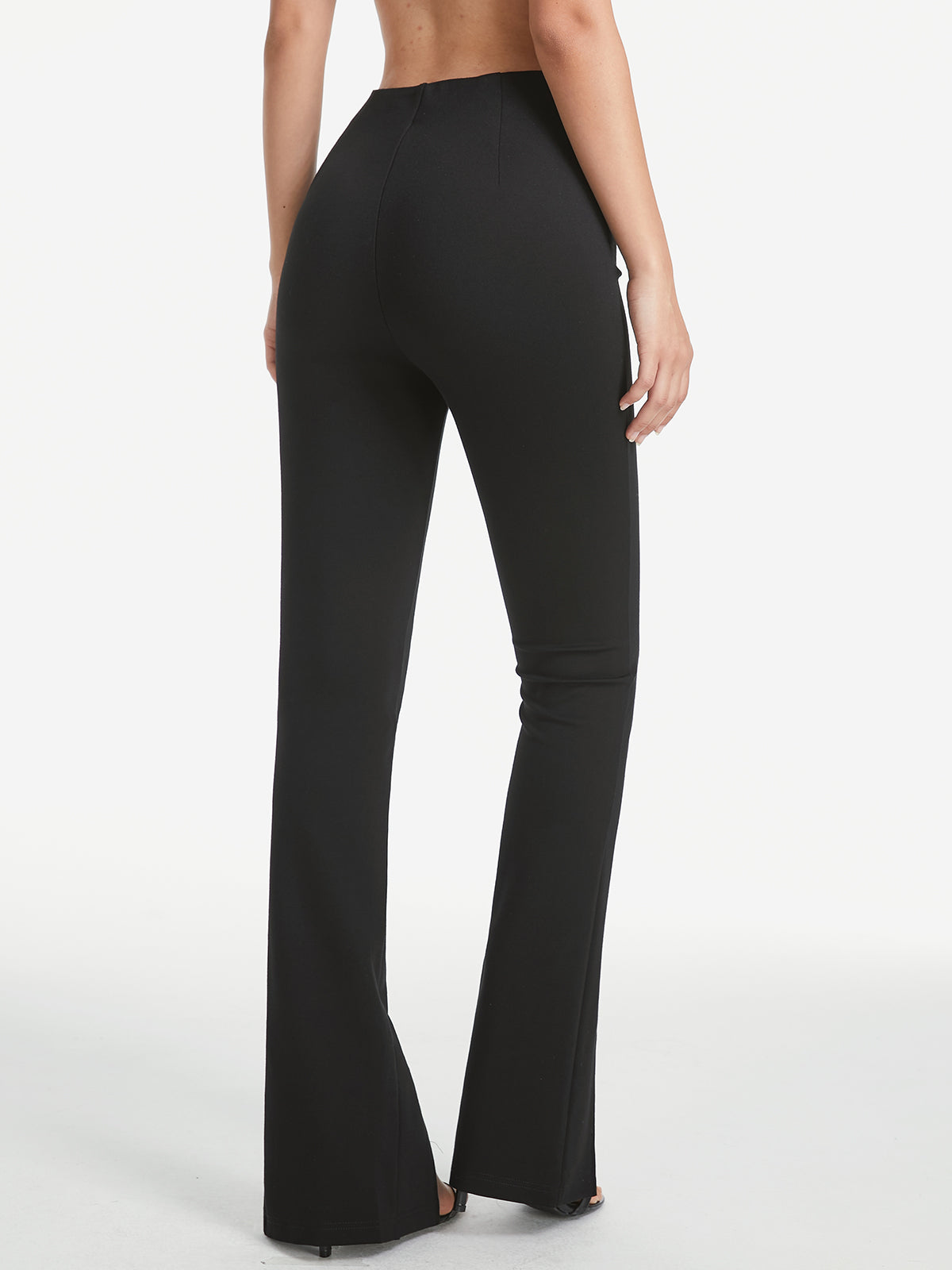 Thecomense - High Waisted Seam Detail Flare Slit Leg Trousers