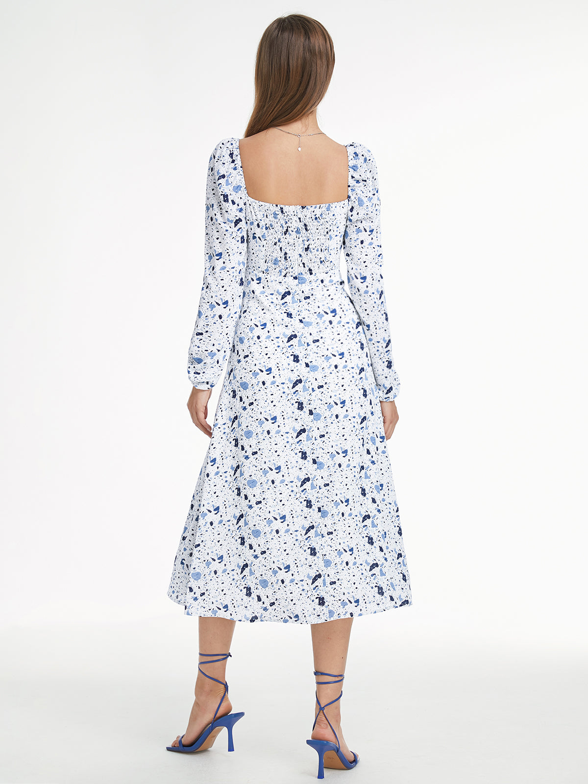 Thecomense - Square Neck Long Sleeve Slit Dress