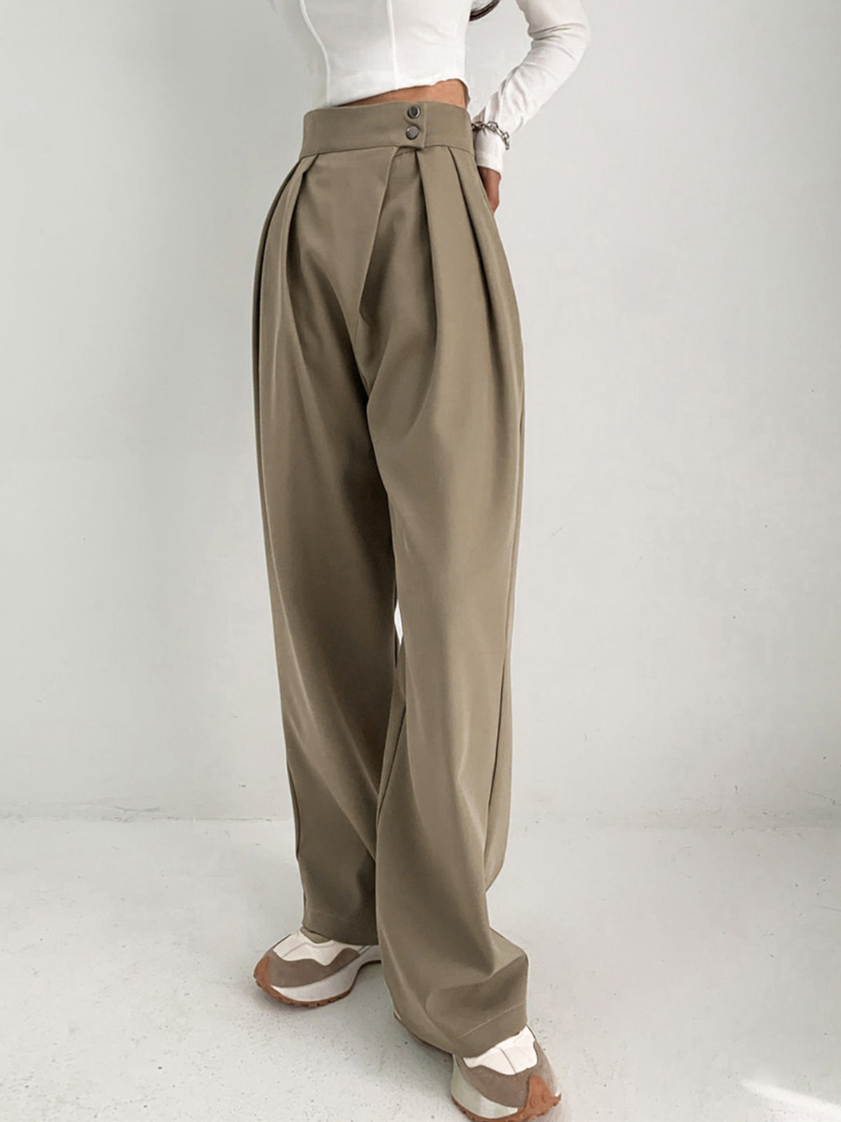 Thecomense - High Waisted Pleat Front Trousers