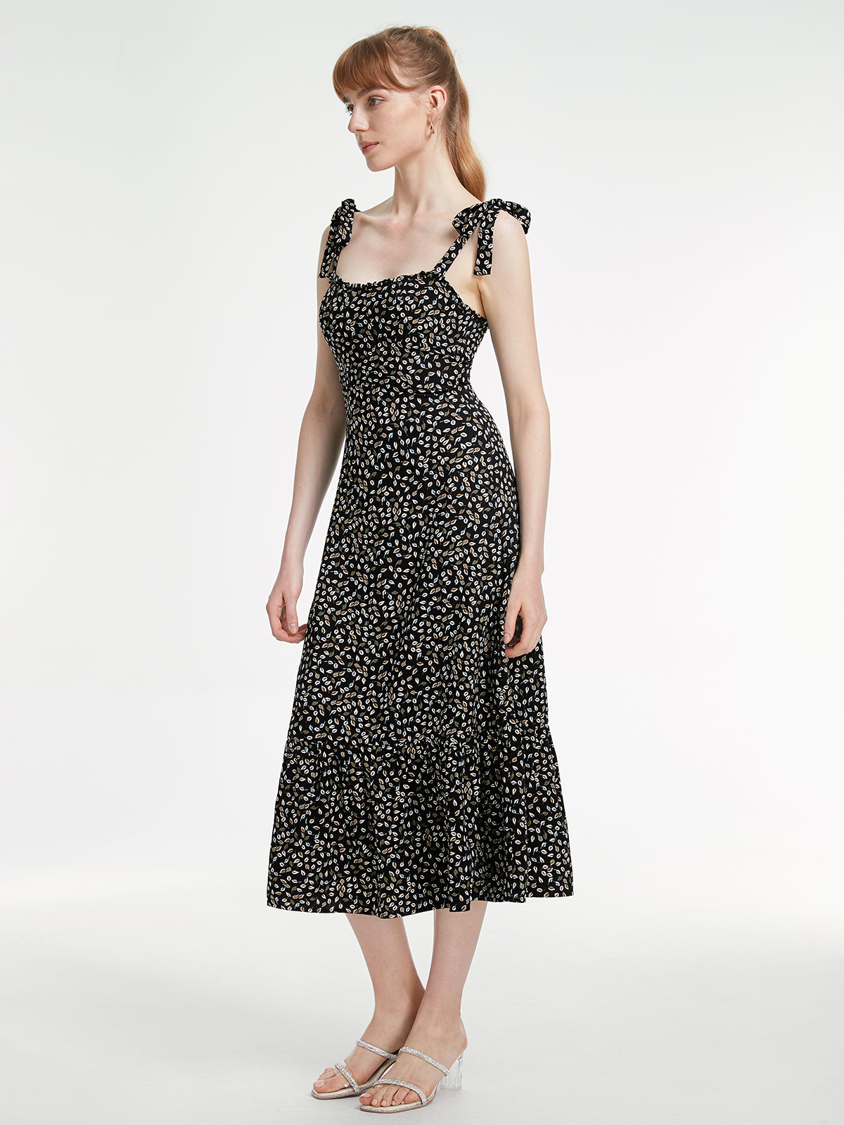 Thecomense - Dark Floral Tie Strap Maxi Dress