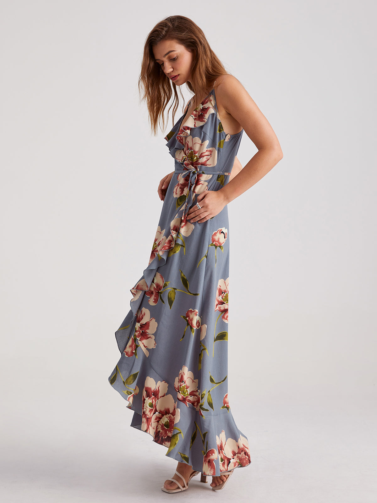 Thecomense - Cami V-Neck Floral Ruffles Maxi Dress