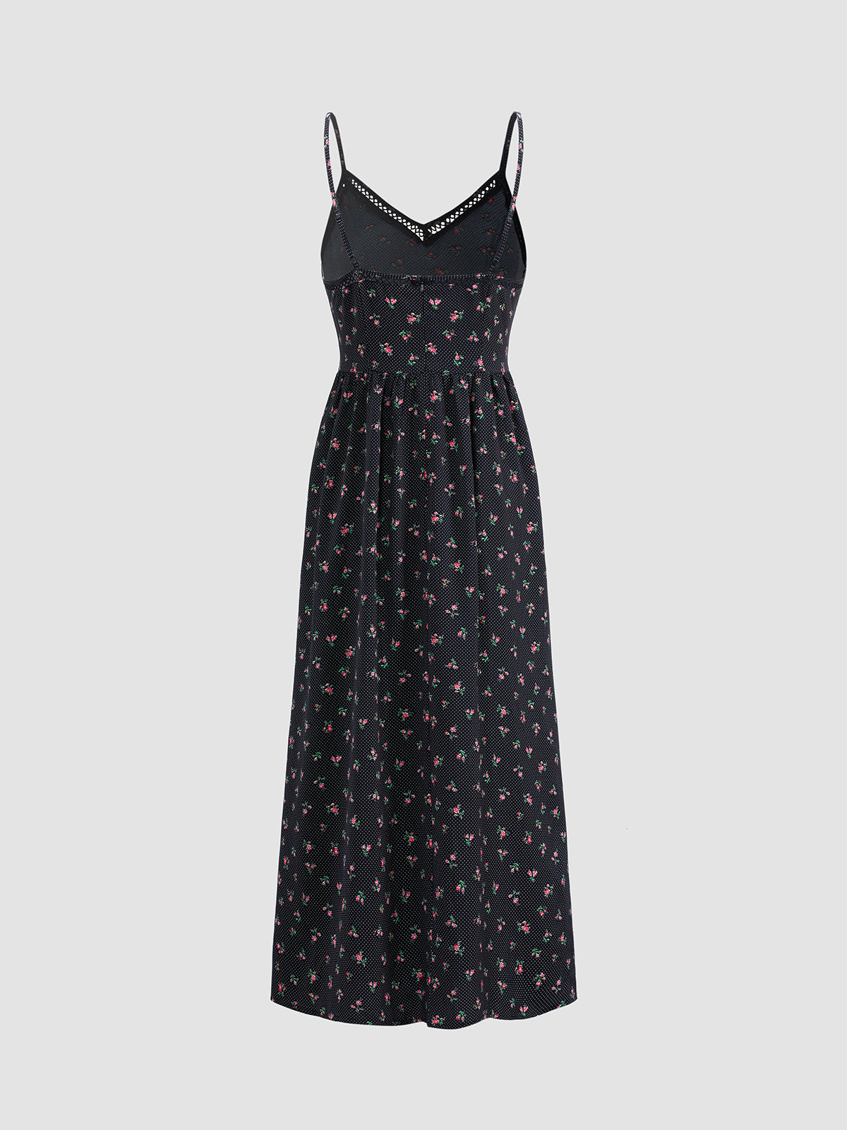 Thecomense - Floral Pleat Strap Midi Dress
