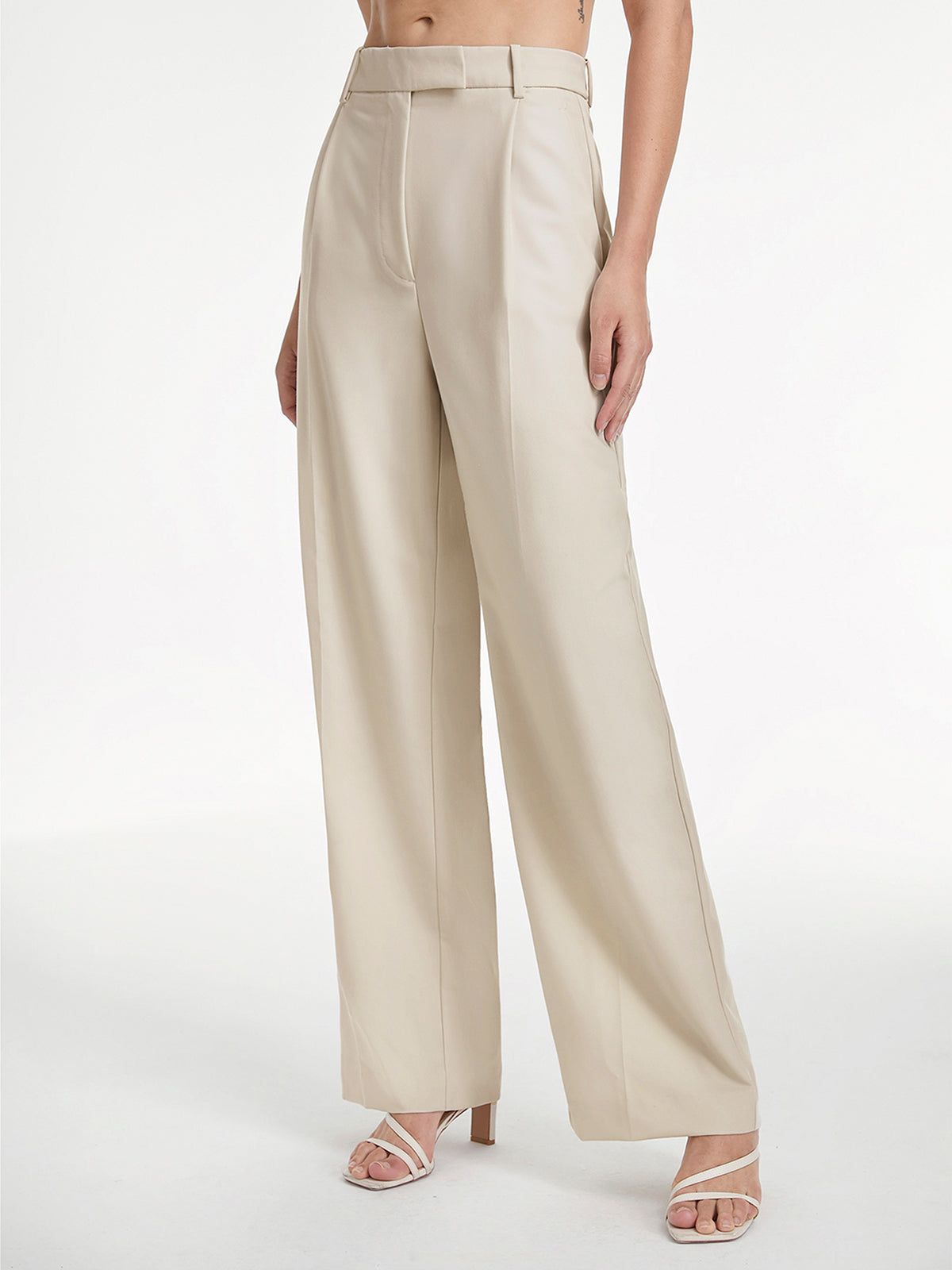Thecomense - High Waisted Relaxed Fit Wide Leg Trousers