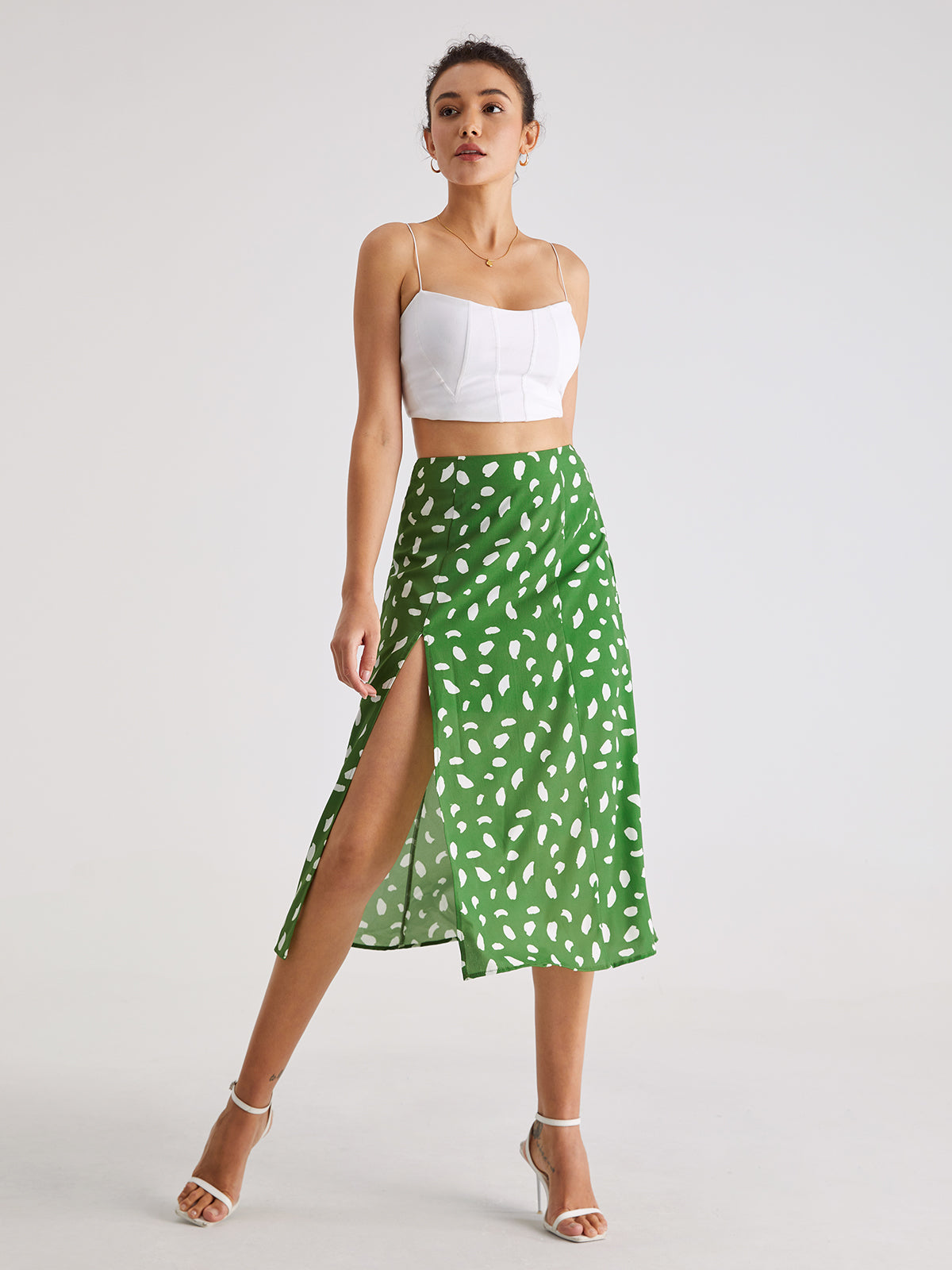 Thecomense - Light Petal High Waisted Midi Slit Skirt