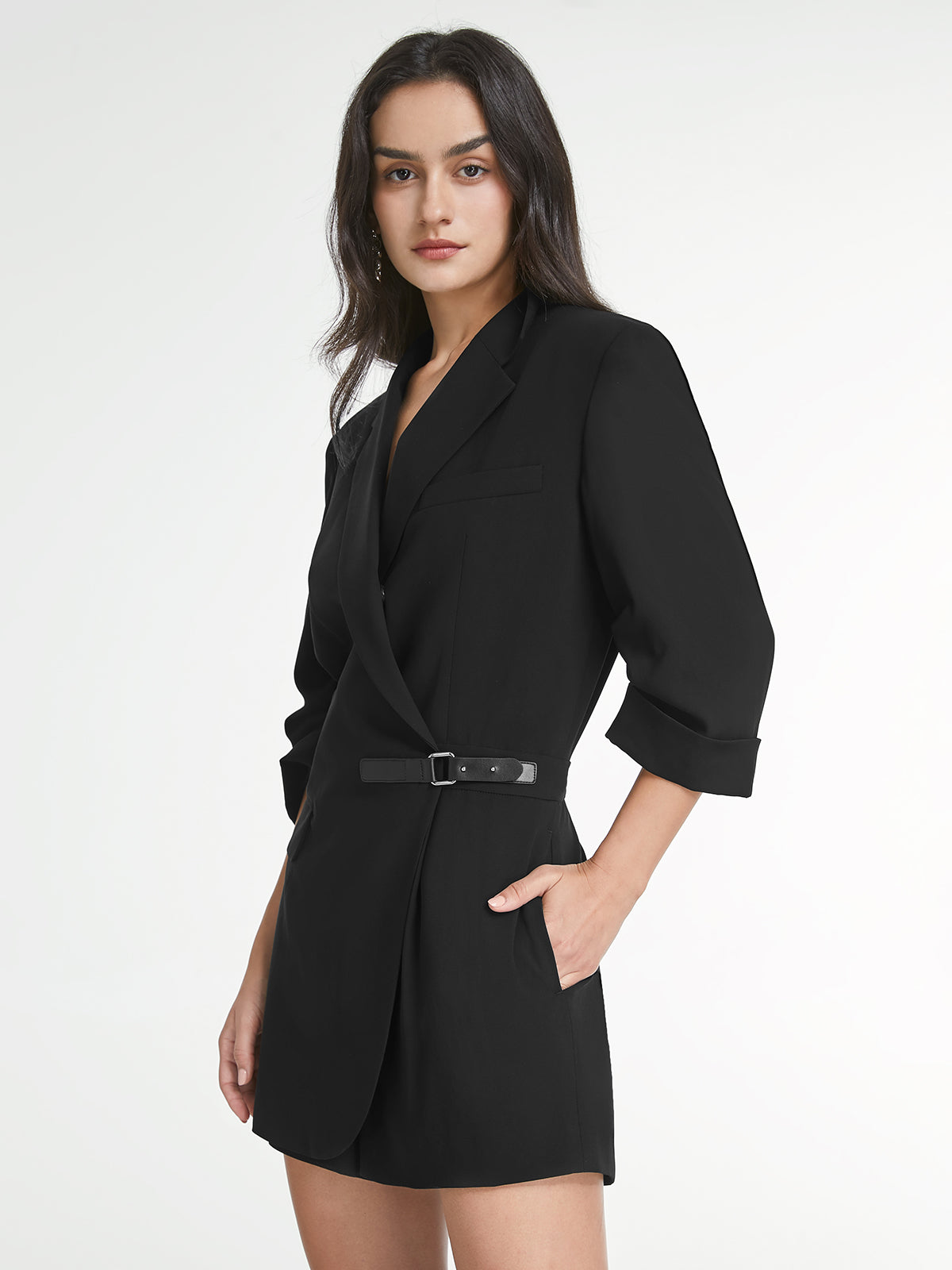 Thecomense - Belt Wrap Long Blazer Romper