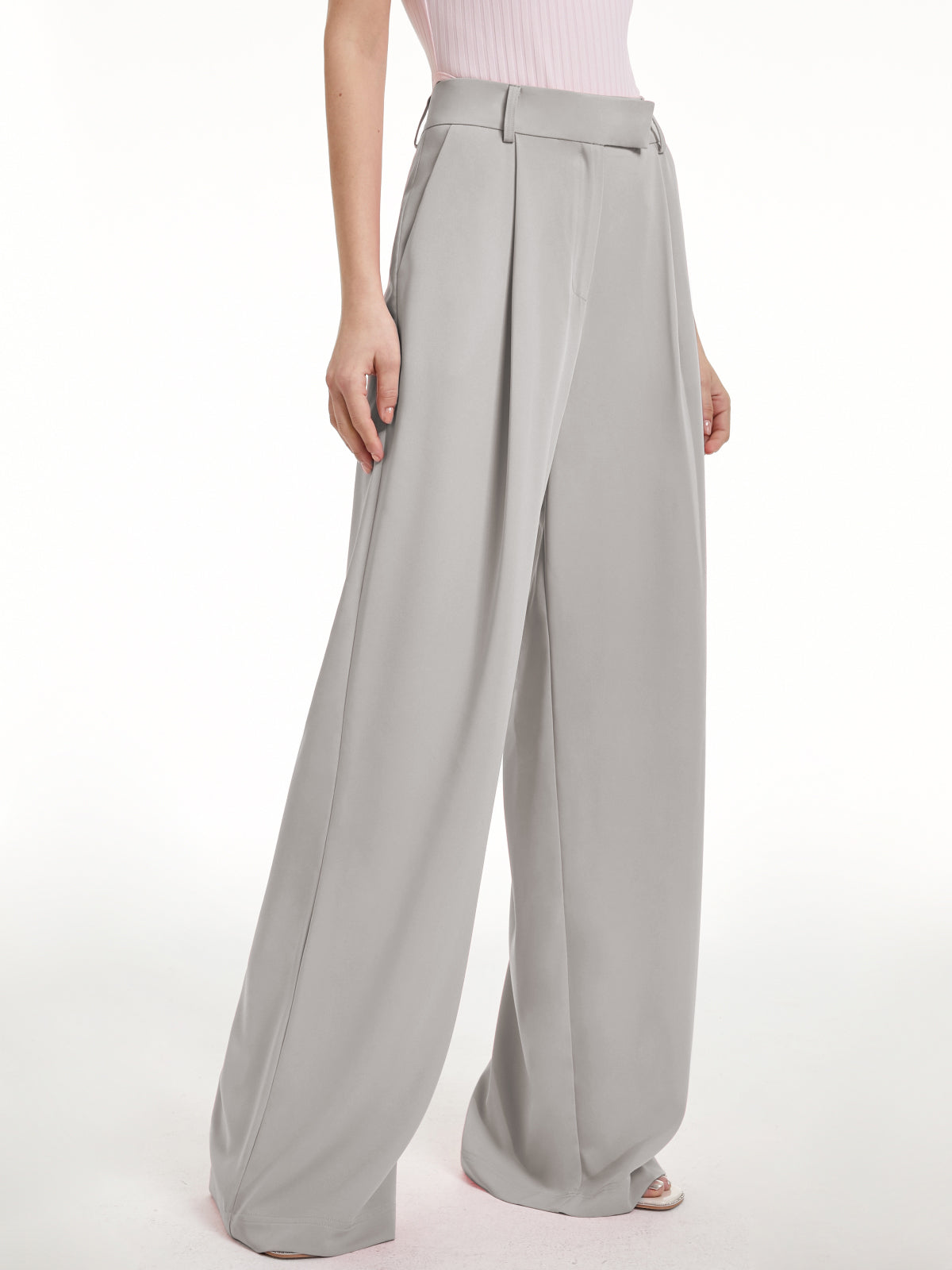 Thecomense - High Waisted Wide Leg Regular Fit Trousers