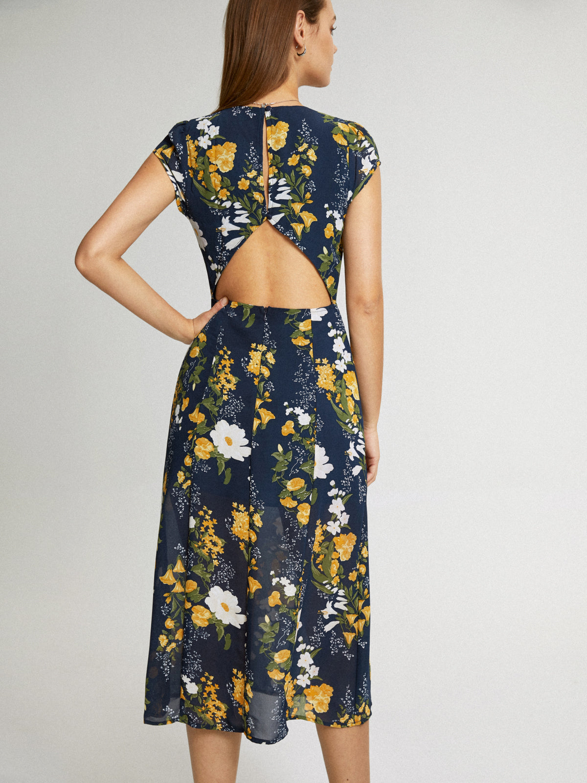 Thecomense - Cap Sleeve Island Floral Midi Slit Dress