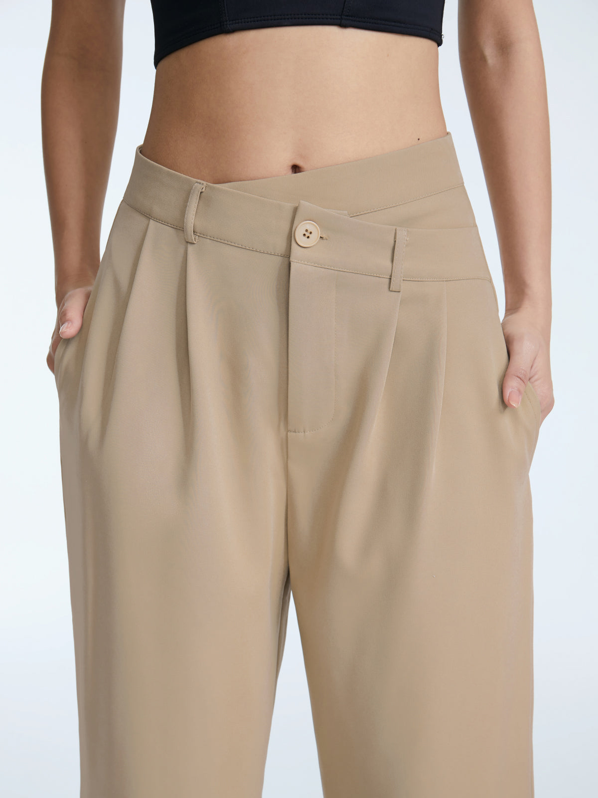 Thecomense - High Waisted Asymmetrical Pleat Front Wide Leg Trousers