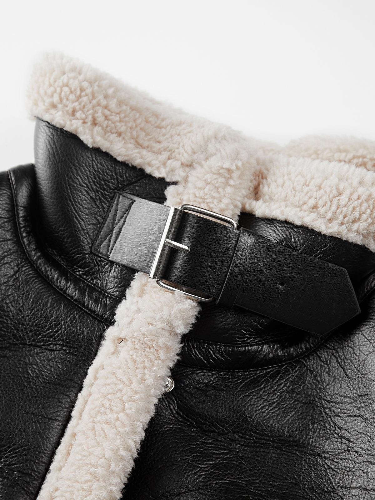 Thecomense - Sherpa Lined Shearling Leather Flight Jacket