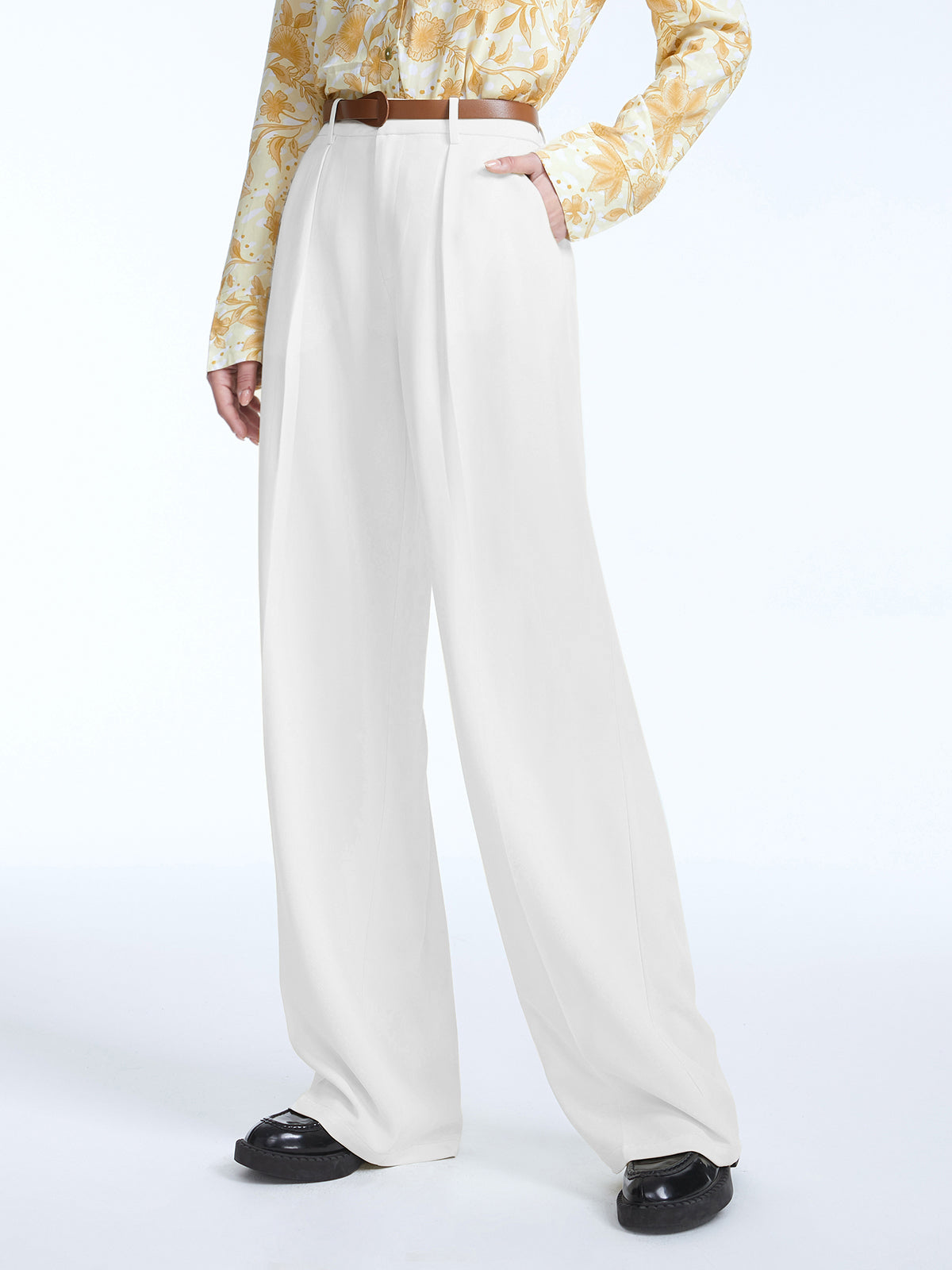 Thecomense - High Waisted Semi-sheer Wide Leg Trousers