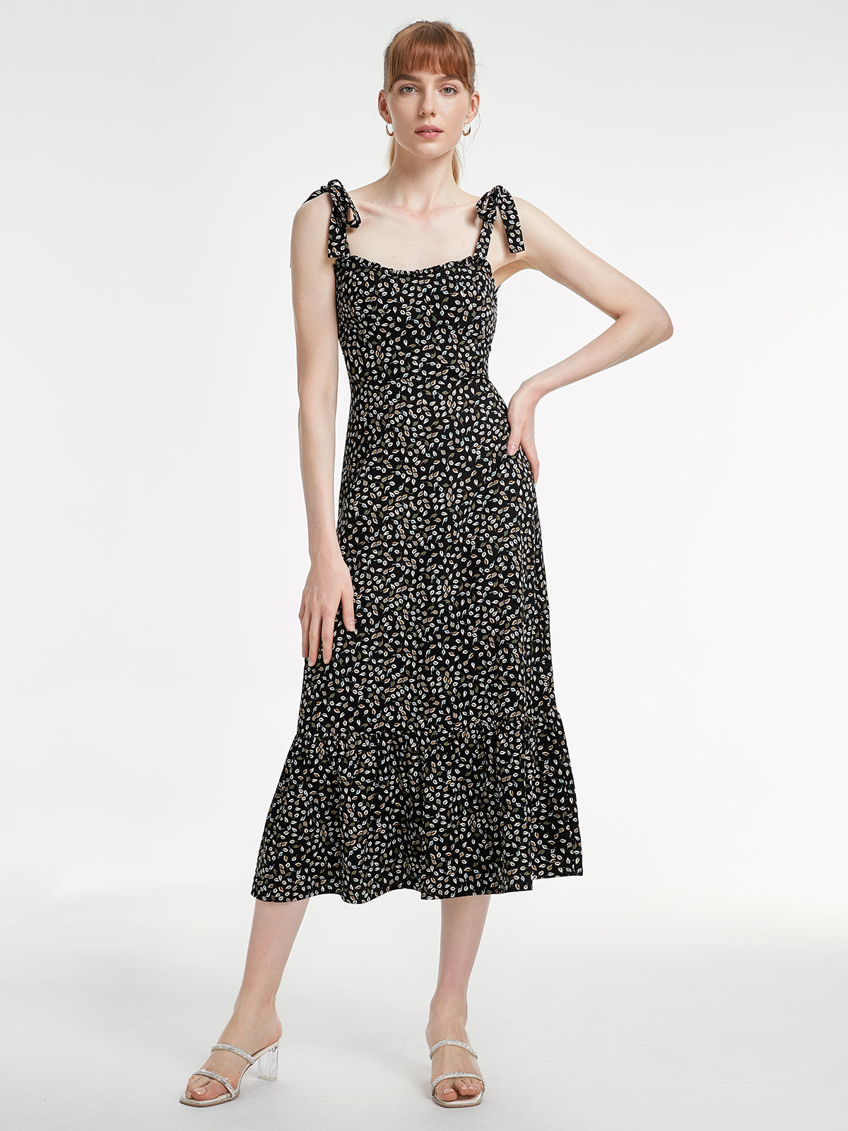 Thecomense - Dark Floral Tie Strap Maxi Dress