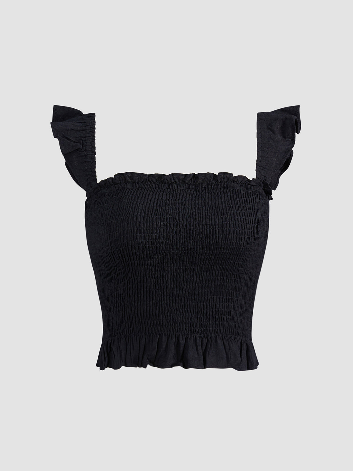 Thecomense - Square Neck Frill Shirred Ruffle Hem Sleeveless Top