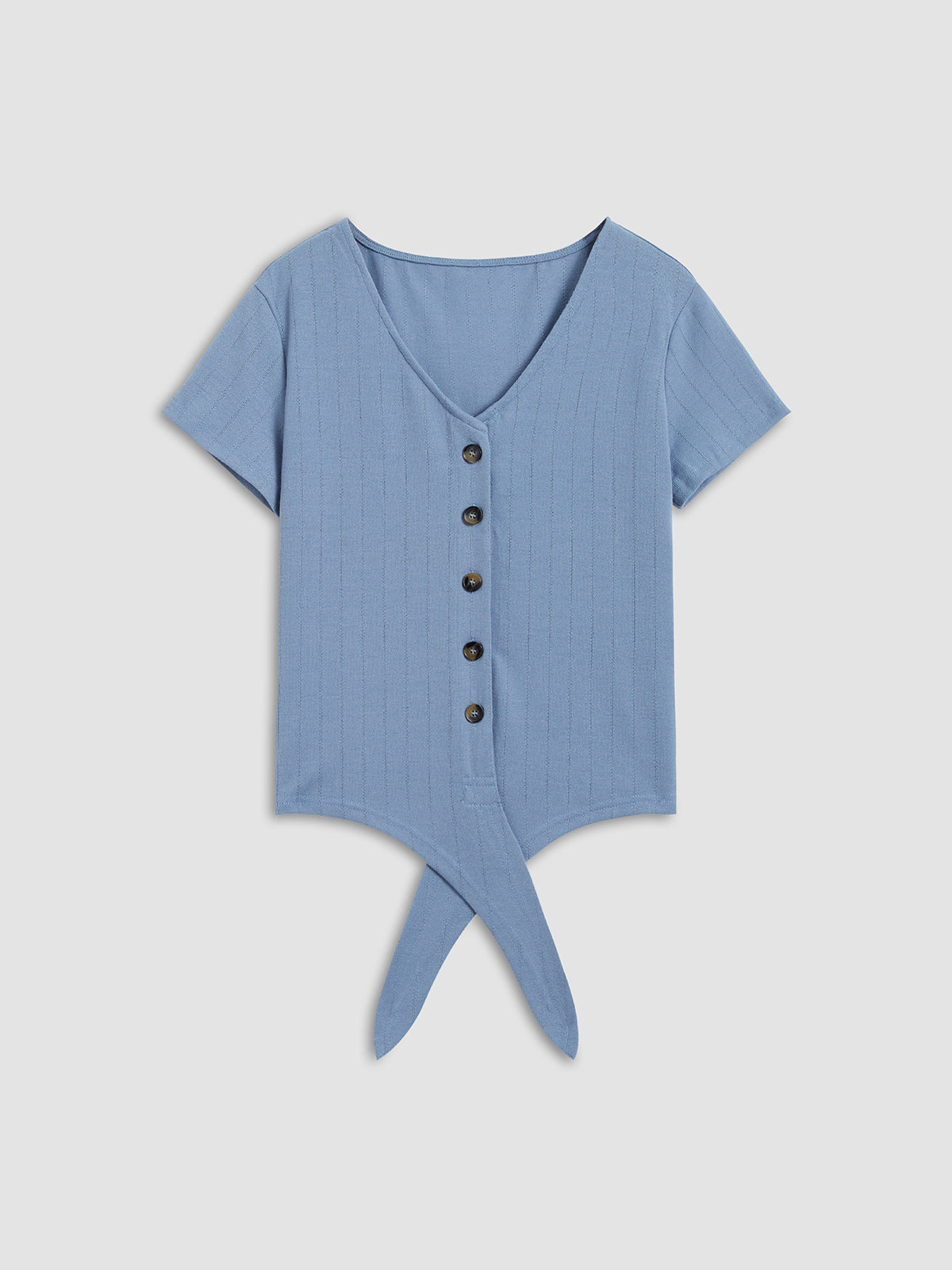 Thecomense - V-Neck Tie Front Button Top