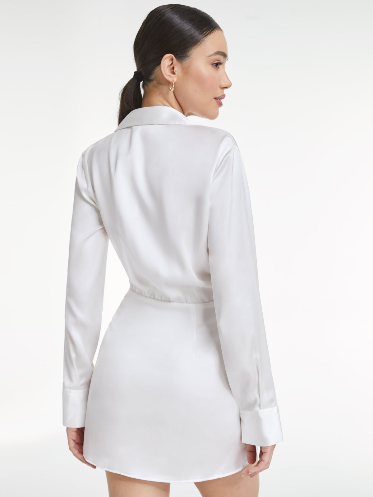 Thecomense - Satin Waist Cinch Collared Mini Overlay Dress