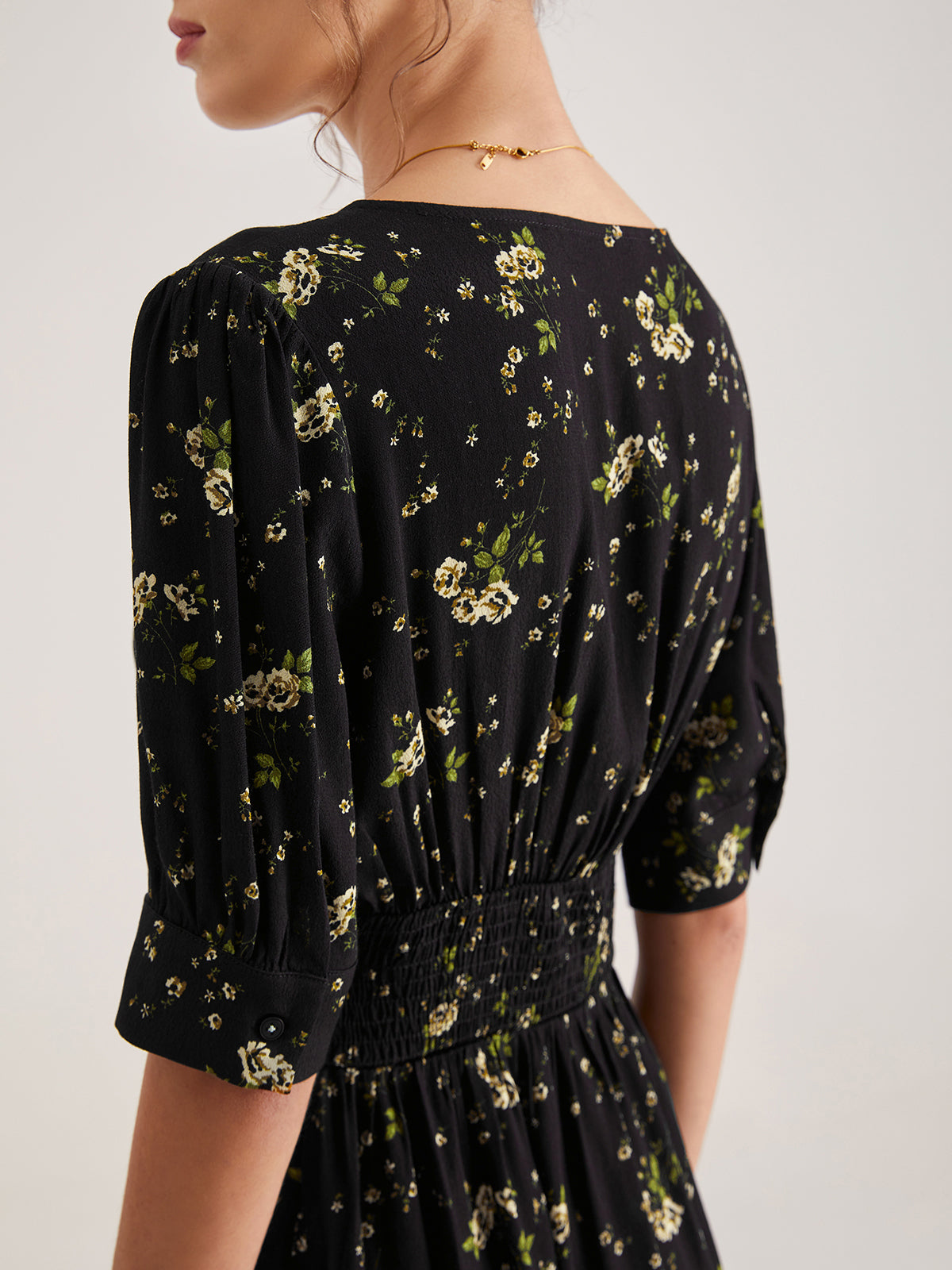 Thecomense - Sweetheart Floral Slit Midi Strap Dress