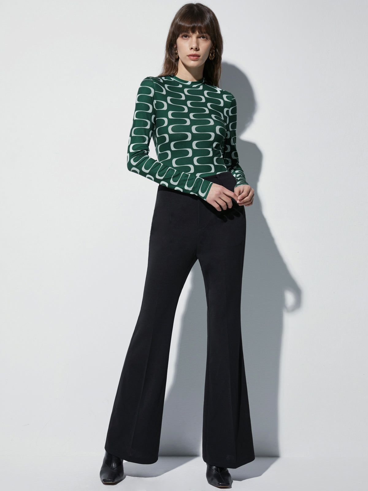 Thecomense - Groovy Emerald Green Mockneck Stretch Long Sleeve Top