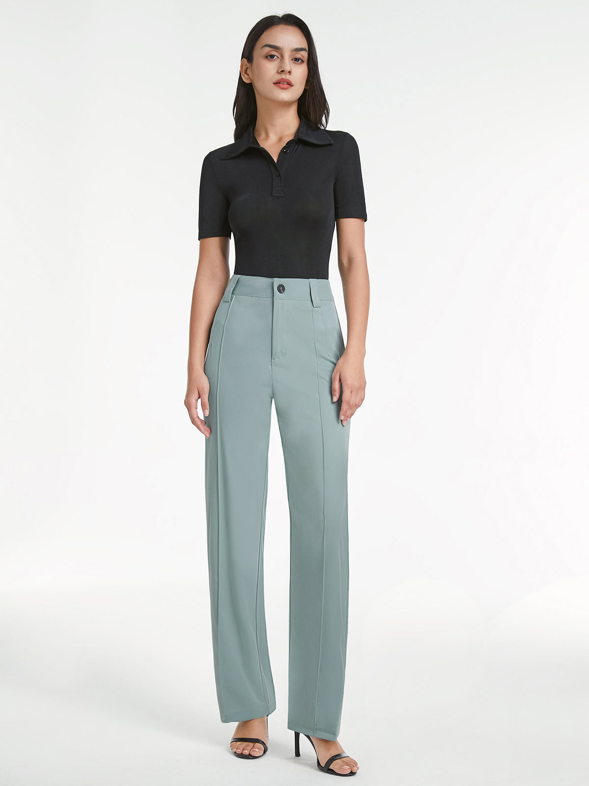 Thecomense - High Waisted Seam Detail Straight Leg Trousers