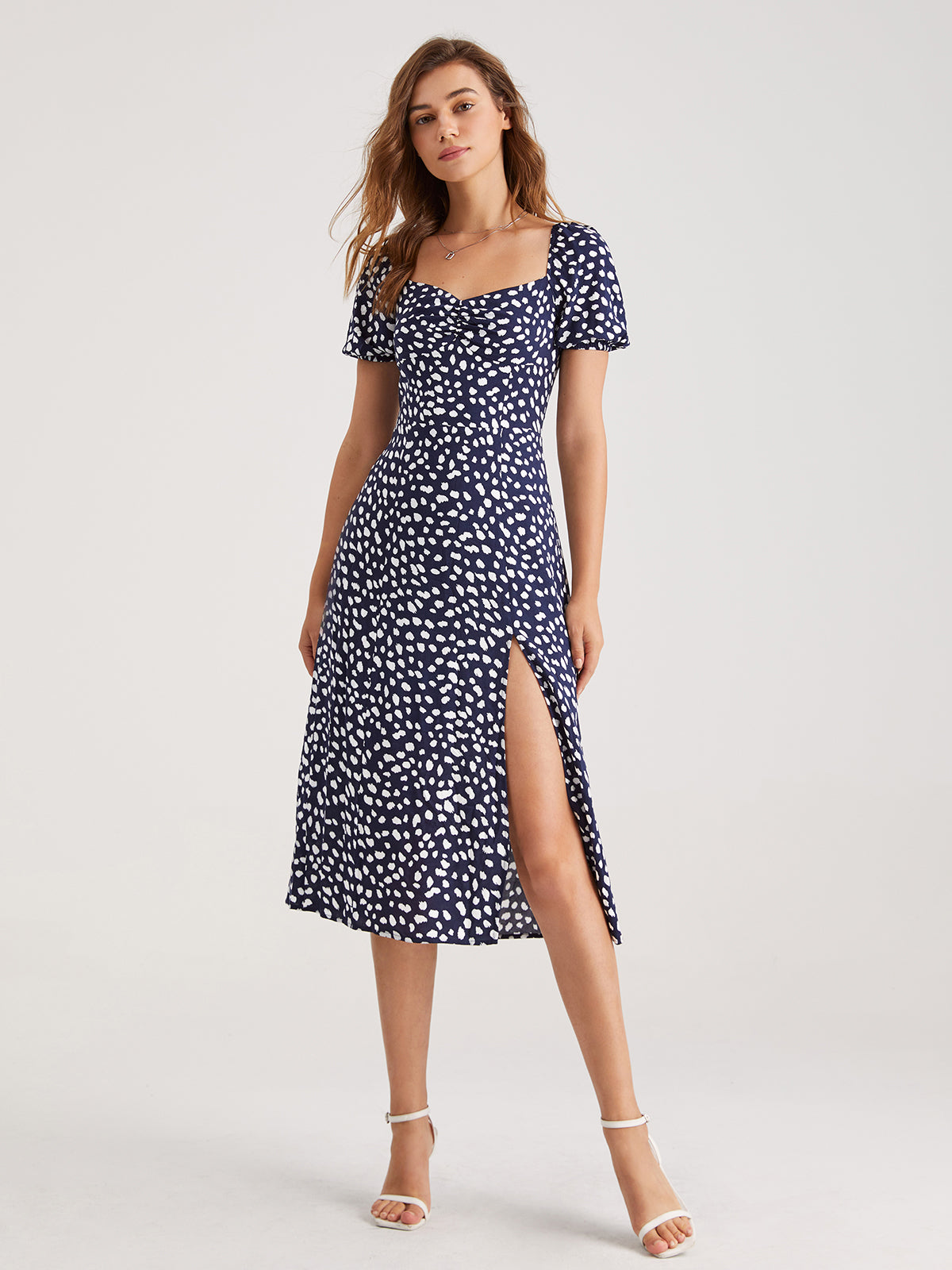 Thecomense - Petals Pattern Slit Floral Midi Dress