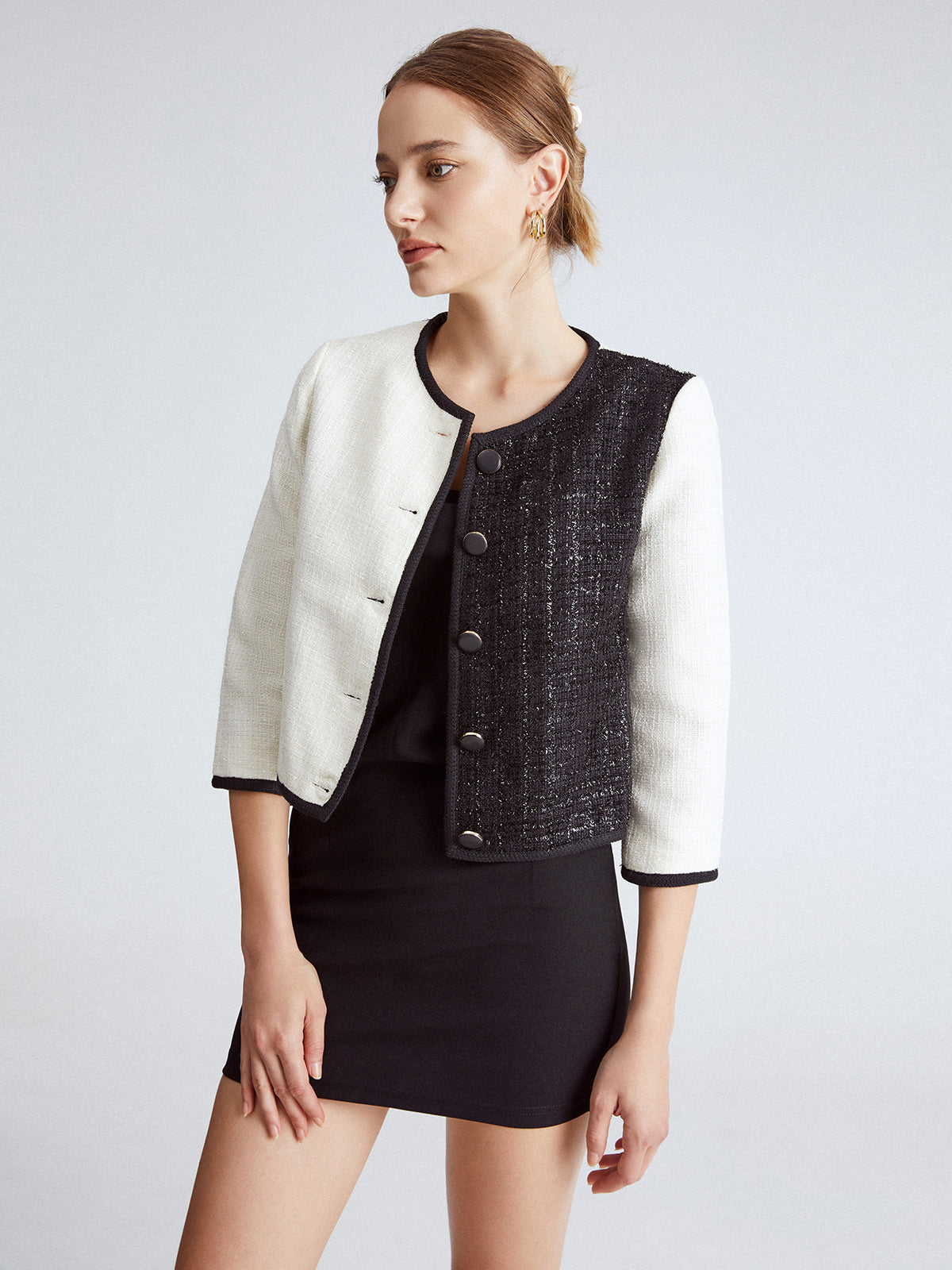 Thecomense - Dual Tone Cropped Jacket with Contrast Banding