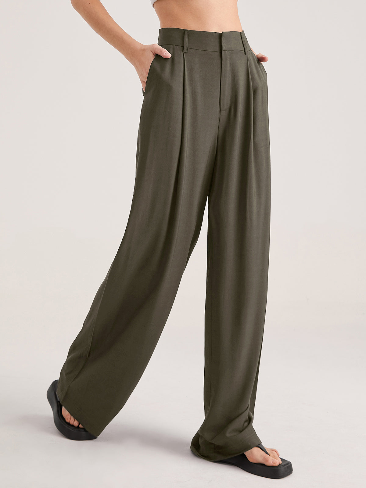 Thecomense - Oversized High Waisted Pleat Front Trousers