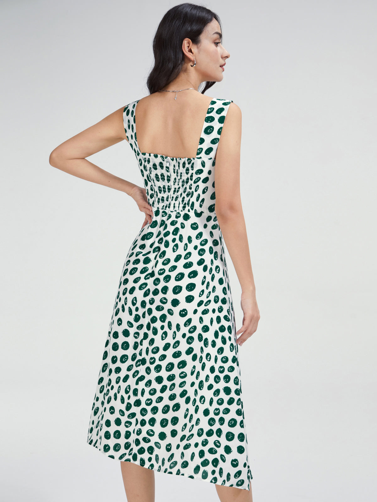 Thecomense - Square Neck Printed Dress with Side Slit