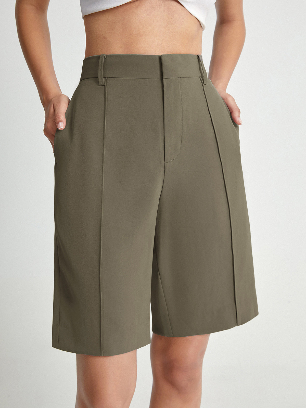 Thecomense - High Waisted Knee Length Trouser Shorts