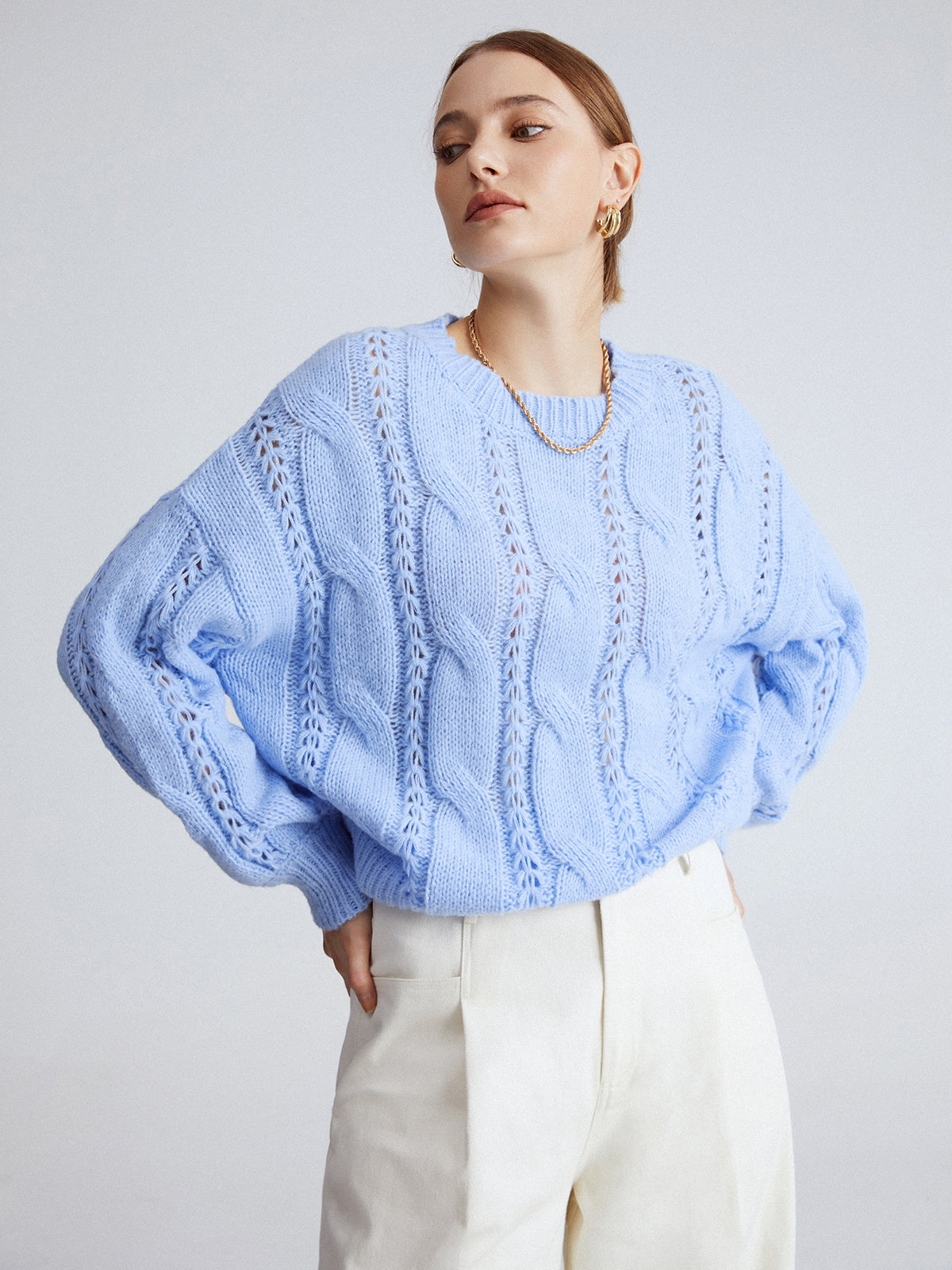 Thecomense - Sea Bubbles Cable Knit Sweater